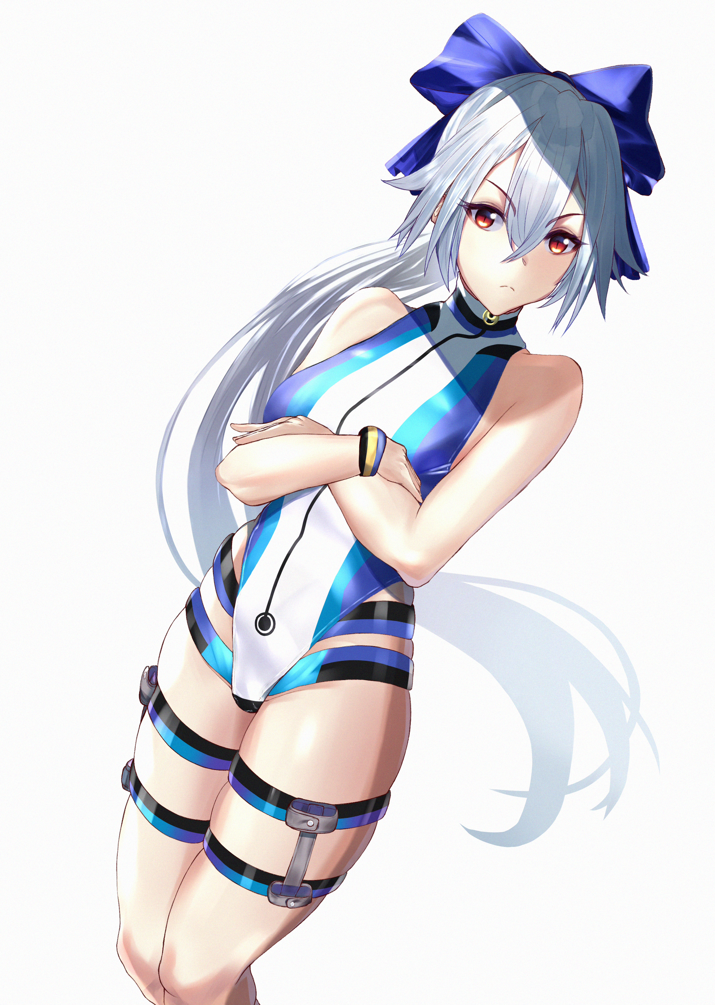 Anime 2508x3528 Fate series Tomoe Gozen (Fate/Grand Order) Fate/Grand Order anime girls ponytail one-piece swimsuit silver hair red eyes
