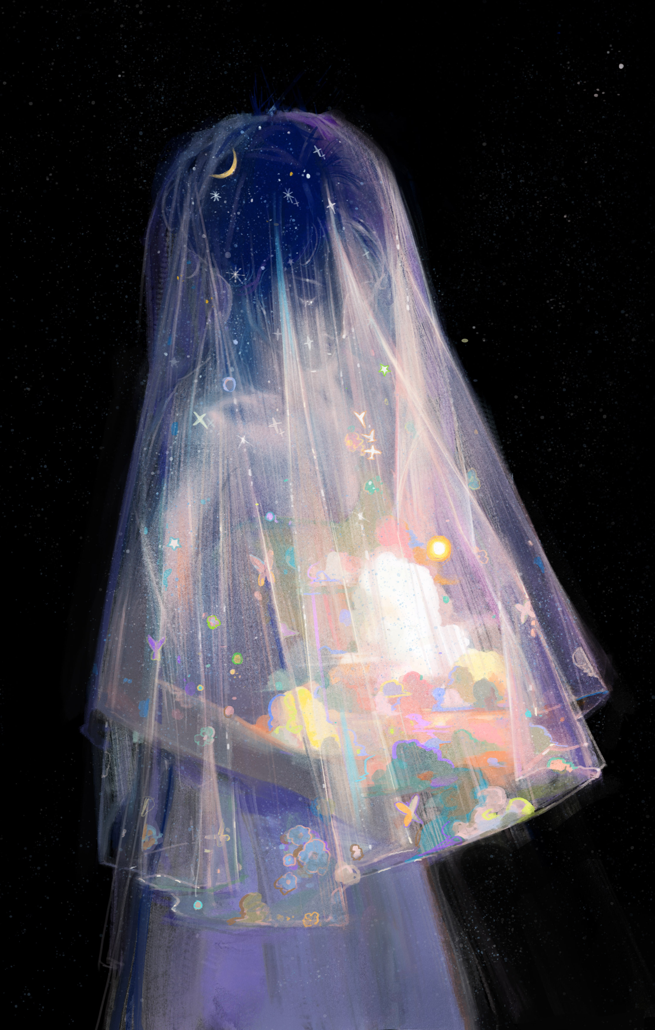Anime 2231x3508 fantasy art fantasy girl simple background black background veils