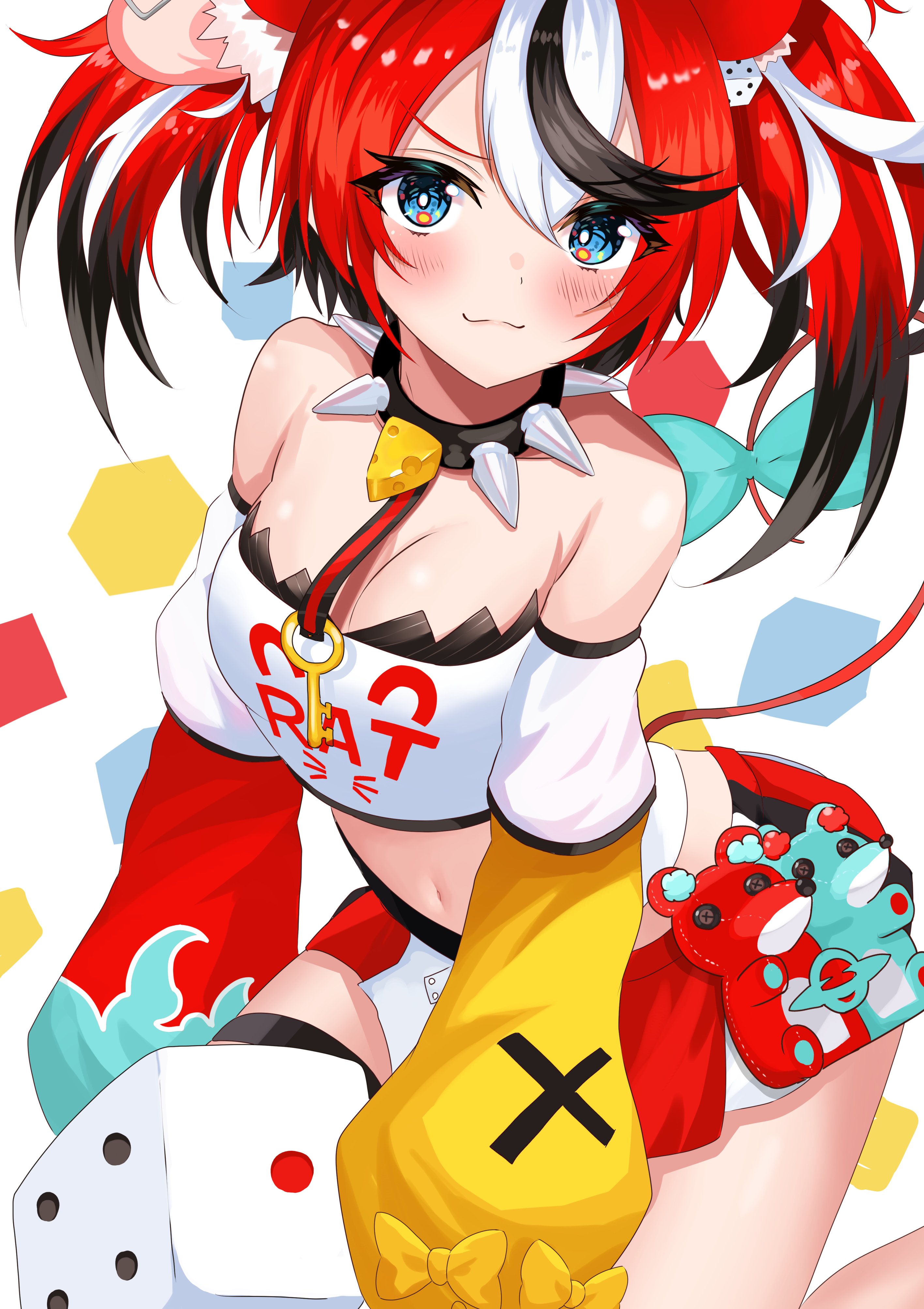 Anime 2833x4013 digital art 2D anime anime girls petite looking at viewer portrait portrait display belly belly button mouse girls redhead blue eyes artwork pale Pixiv Hololive Hakos Baelz