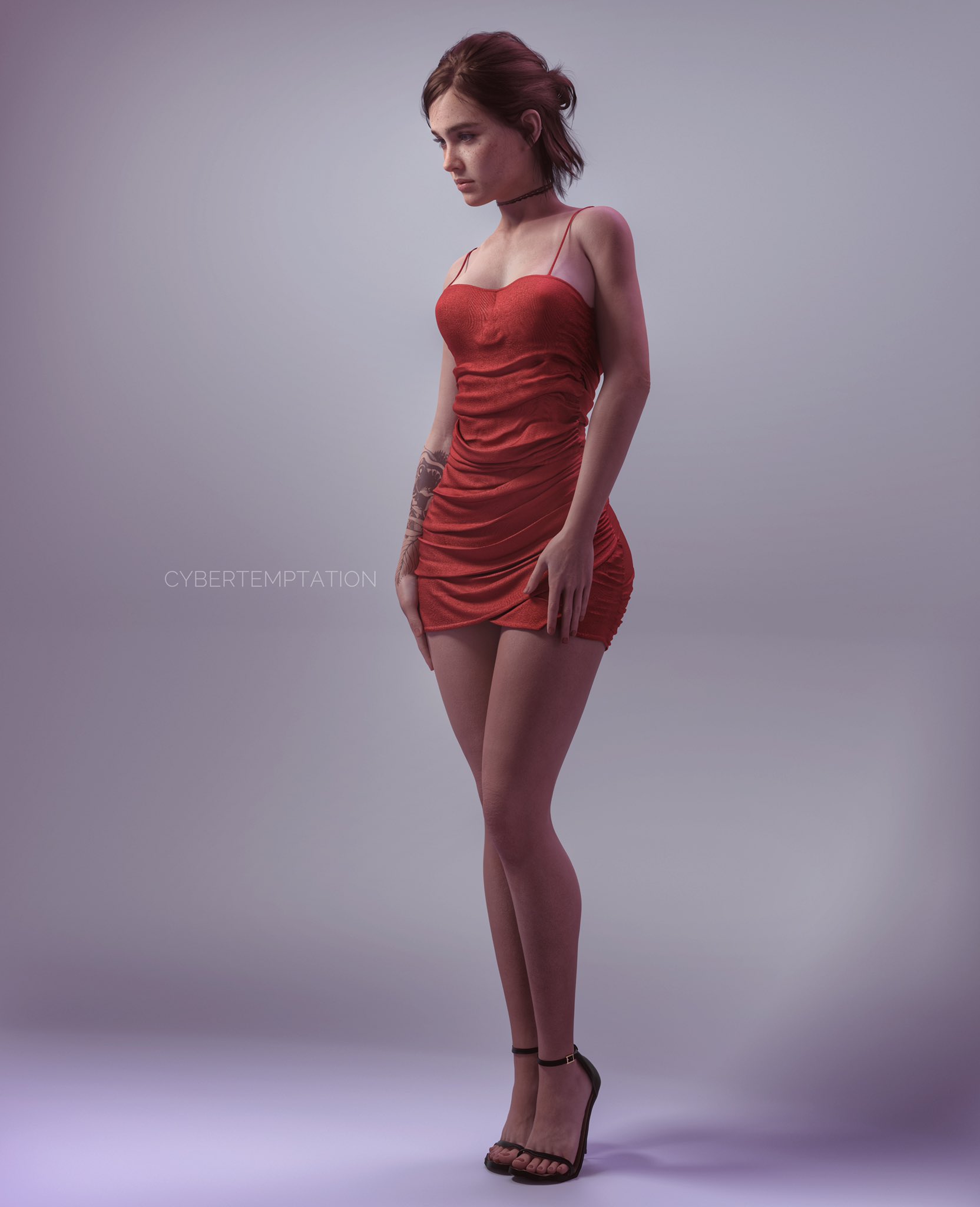 General 1664x2048 The Last of Us The Last of Us 2 Ellie Williams video game characters video game girls tattoo dress red dress CGI high heels Cyber Temptation