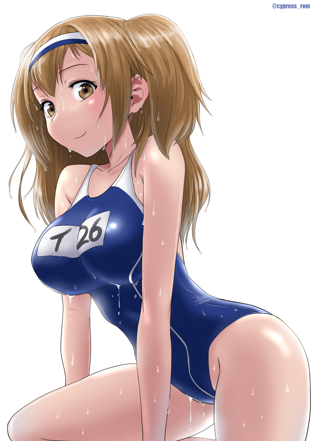 Anime 1003x1416 anime anime girls Kantai Collection I-26 (KanColle) twintails brunette solo artwork digital art fan art one-piece swimsuit wet body big boobs