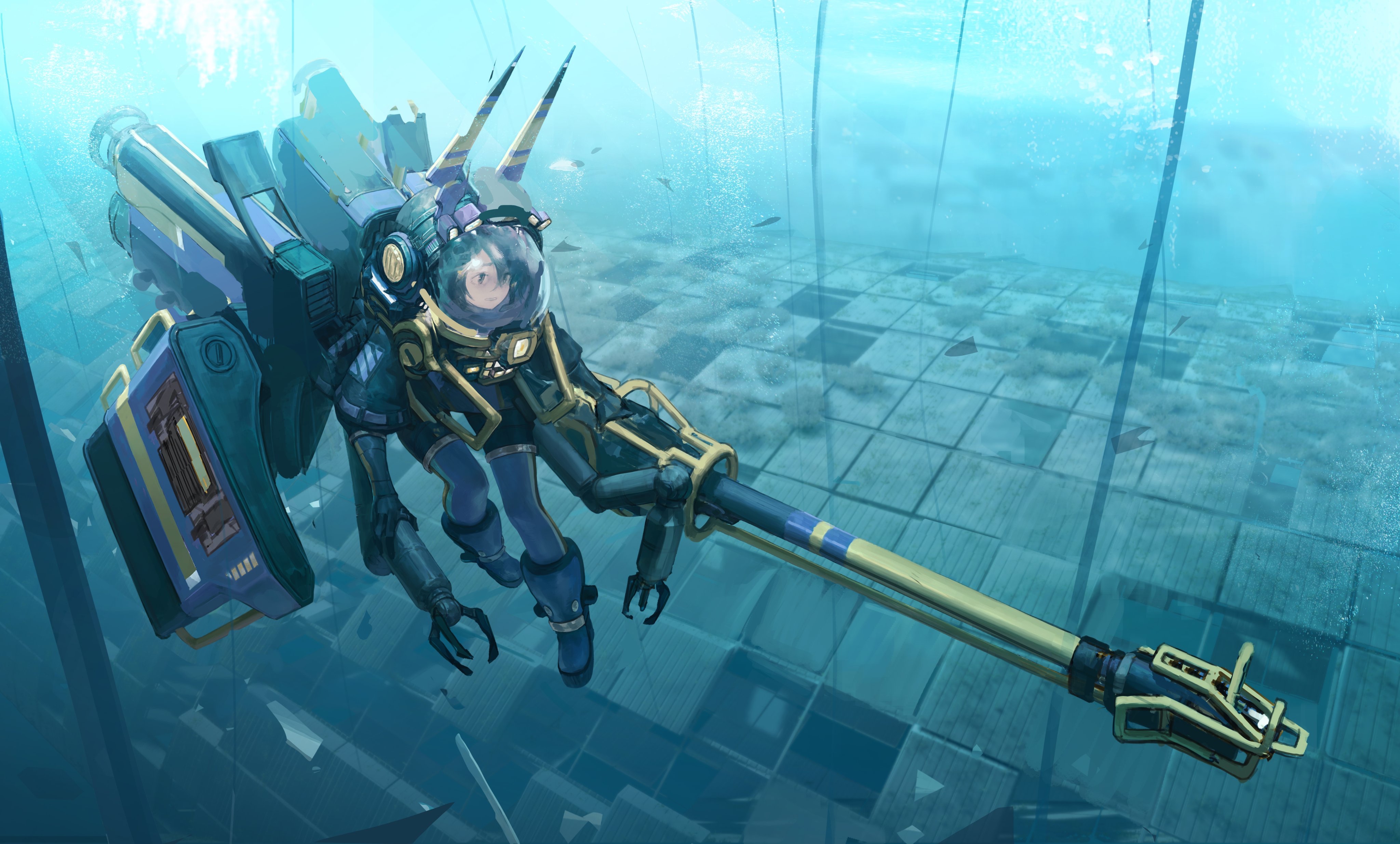 Anime 4096x2470 comics Space Valkyrie science fiction AGOTO underwater cyan