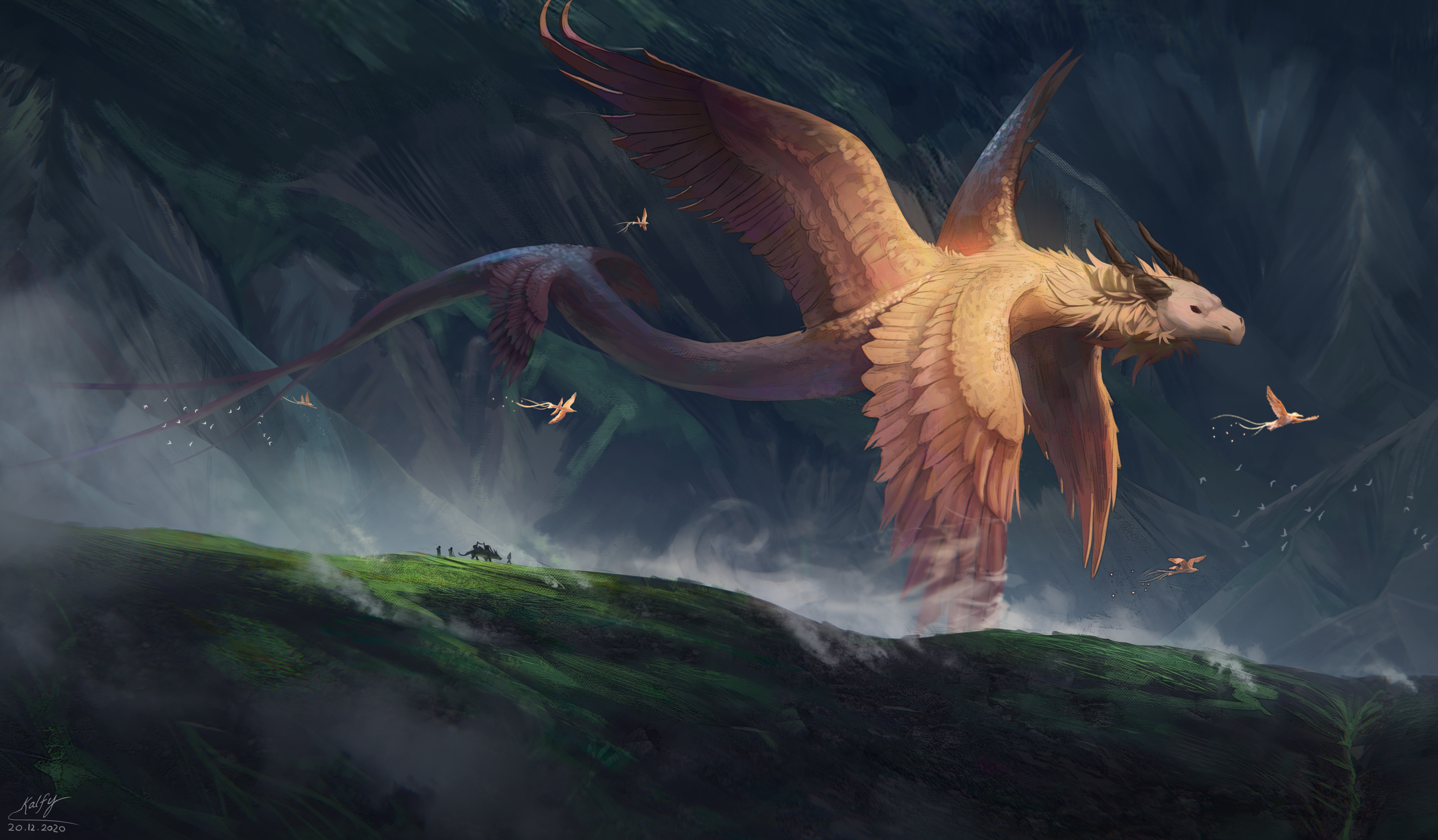 General 5600x3272 dragon animals fantasy art wings dark