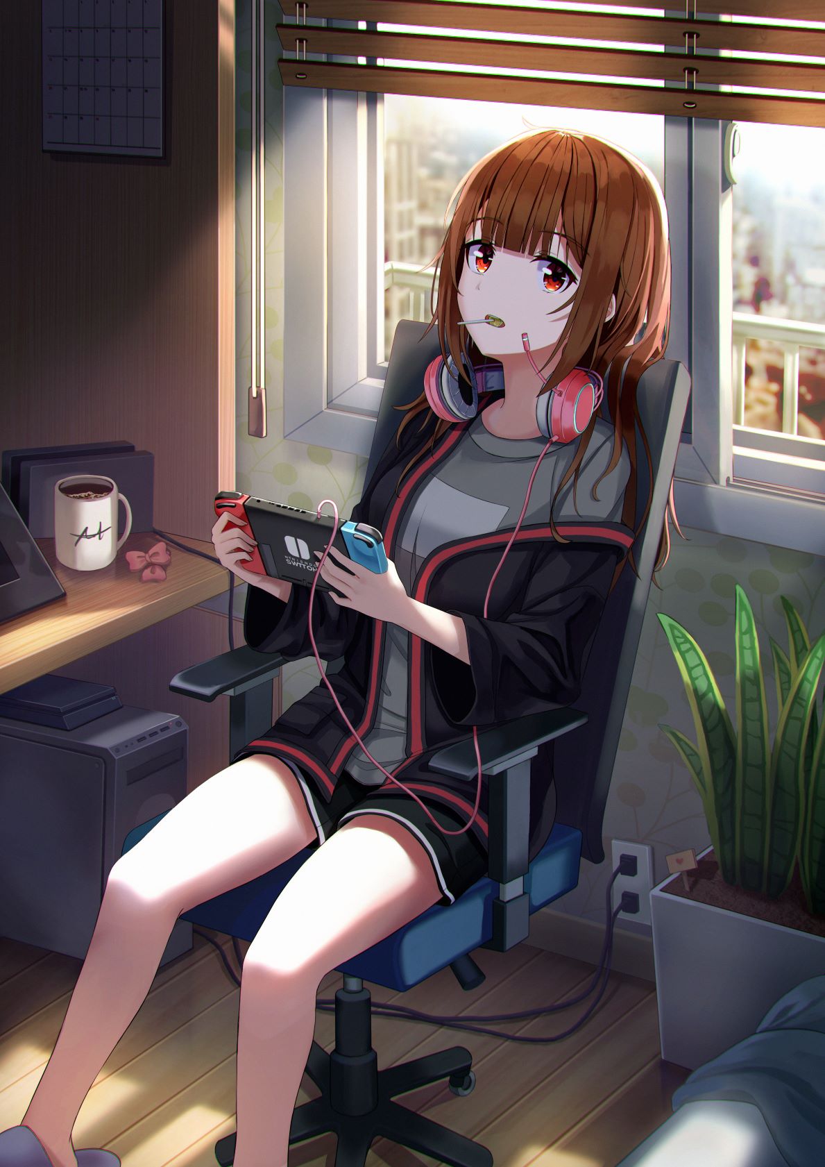 Anime 1189x1681 anime anime girls Pallett. (Artist) Nintendo Switch headphones portrait display consoles