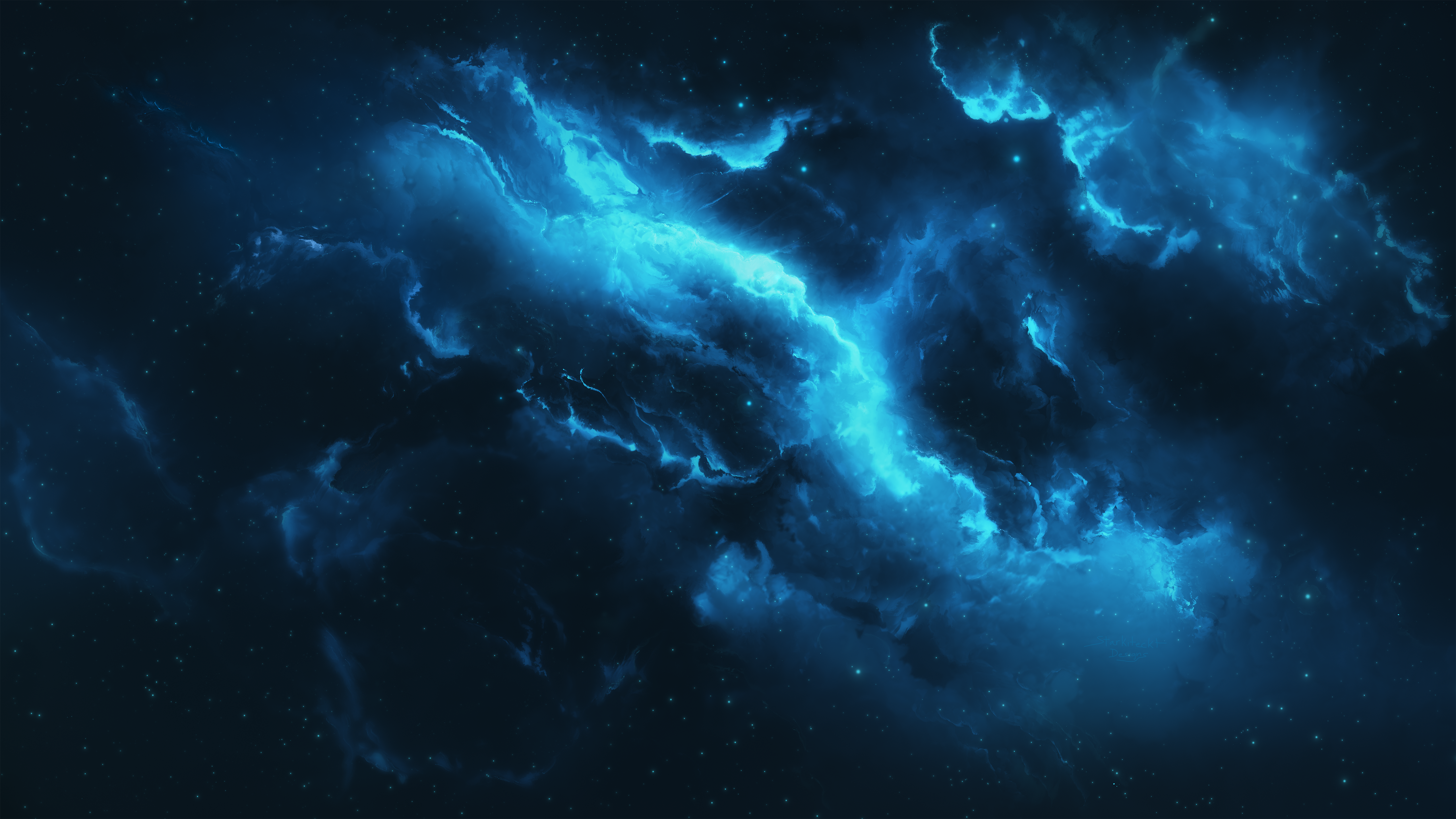 General 5120x2880 space nebula universe stars Starkiteckt digital art space art blue NoAI