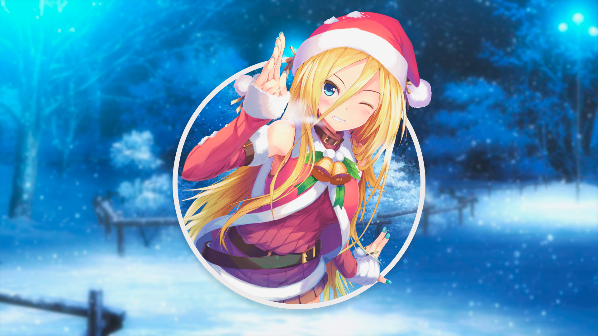 Anime 1920x1080 blonde Christmas Christmas clothes blue eyes snow anime girls happy picture-in-picture