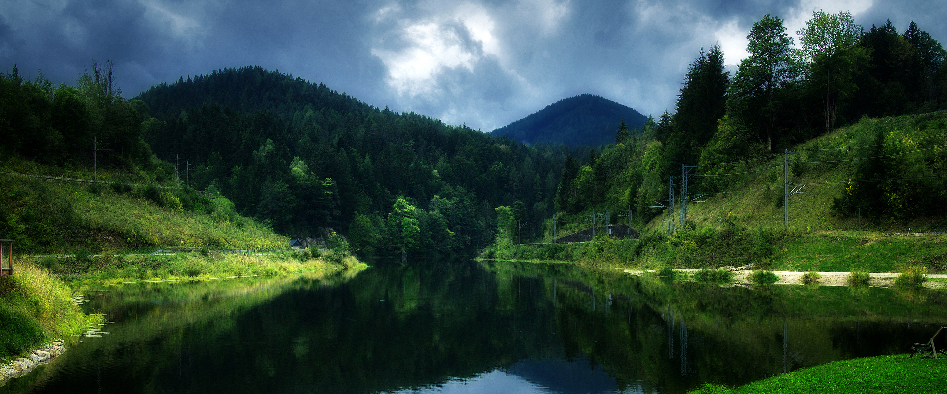 General 3840x1600 4K nature reflection water trees clouds