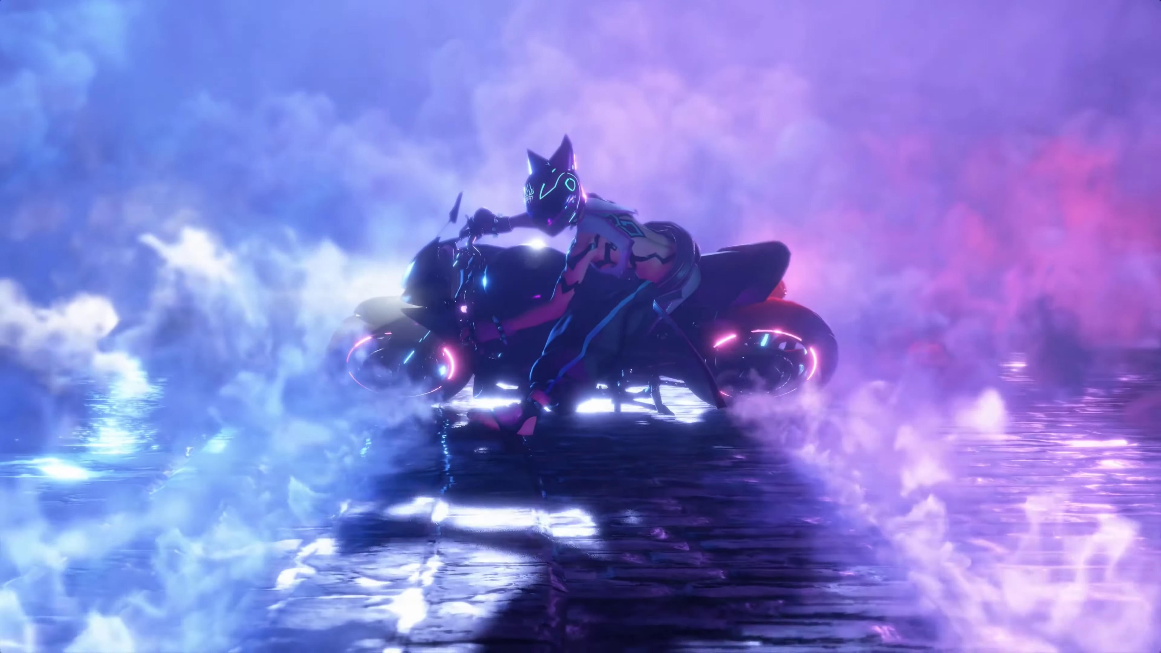General 3840x2160 Han Juri Street Fighter motorcycle helmet with horn purple background blue background video game characters Akira Slide