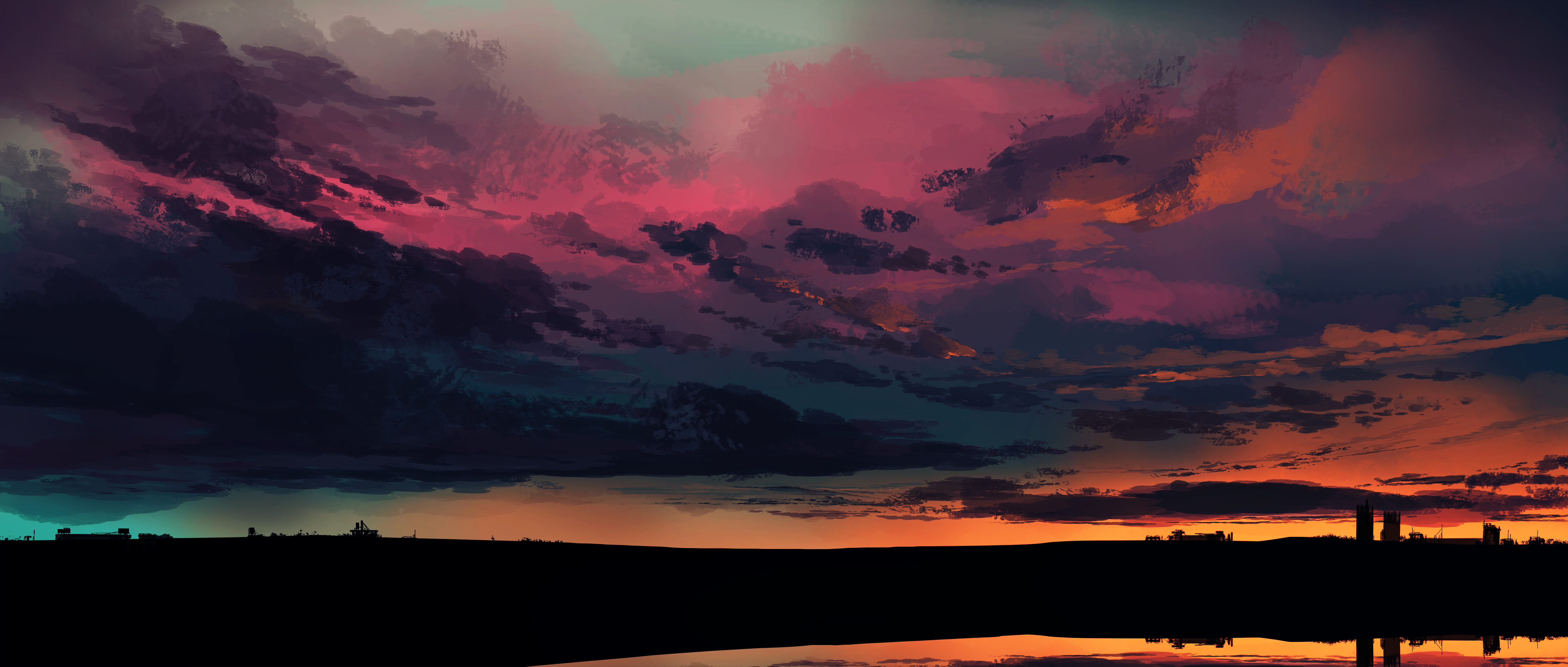 General 5640x2400 artwork digital art sunset clouds digital painting sky Sun Gracile landscape CGI