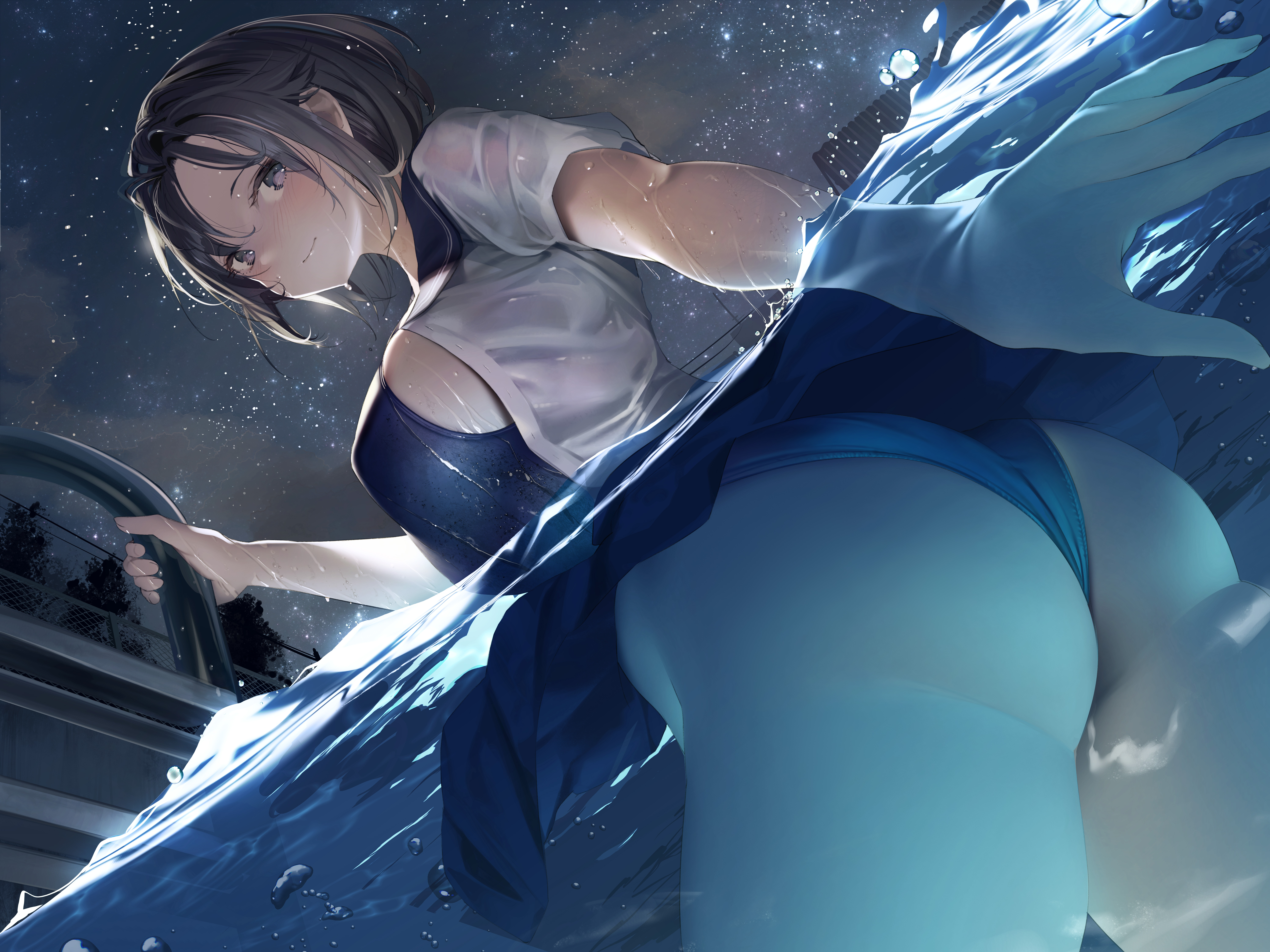 Anime 6000x4500 anime anime girls swimwear in water water wet wet body boobs ass brunette artwork Kaede
