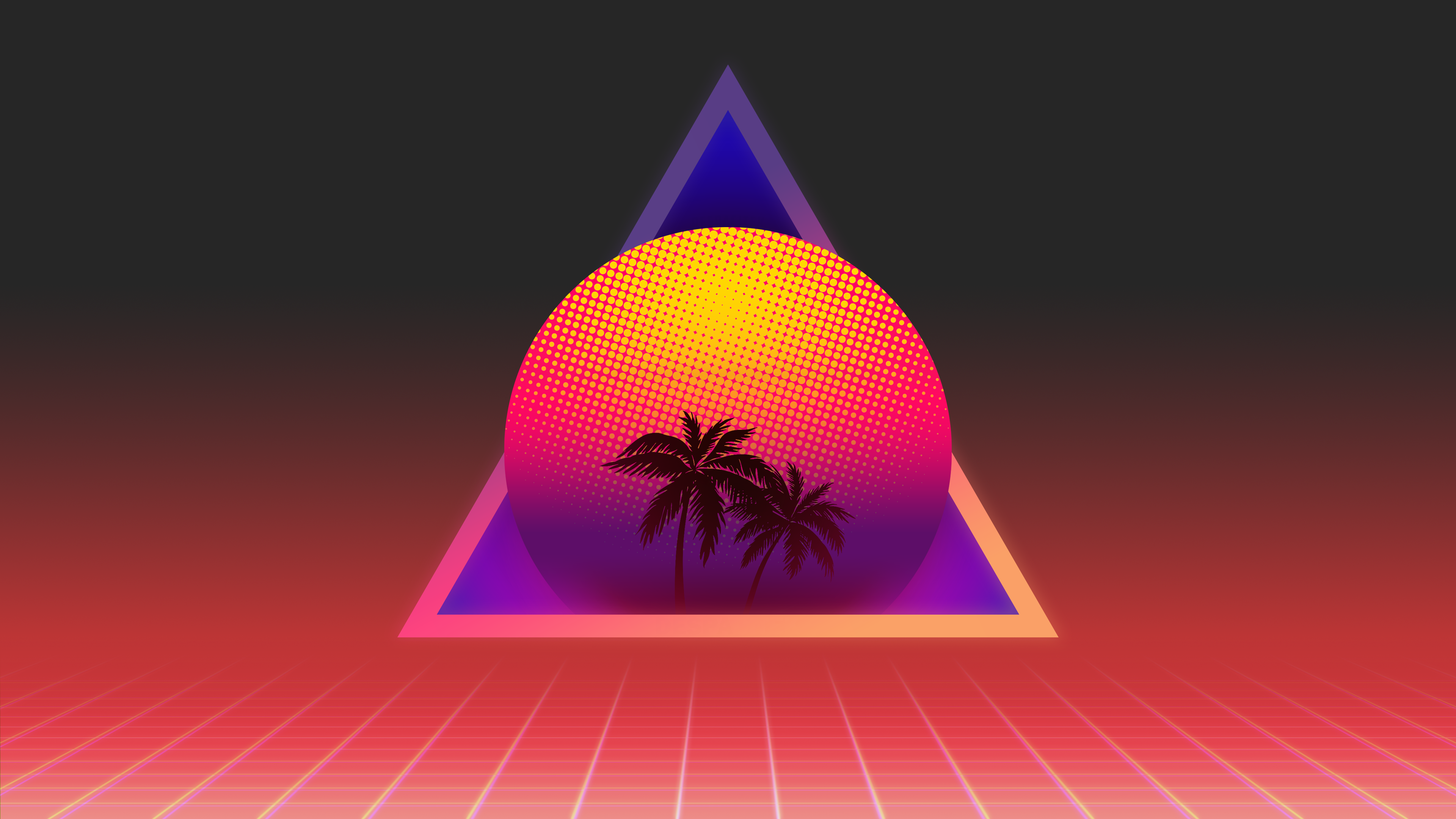 General 3840x2160 synthwave OutRun vaporwave retrowave sunset palm trees digital art