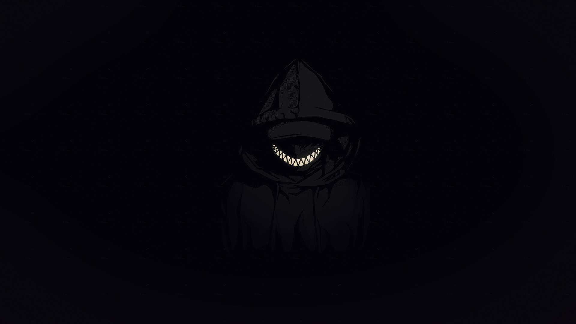 General 1920x1080 minimalism dark scary face smiling tooth hooded jacket Anonymous (hacker group)