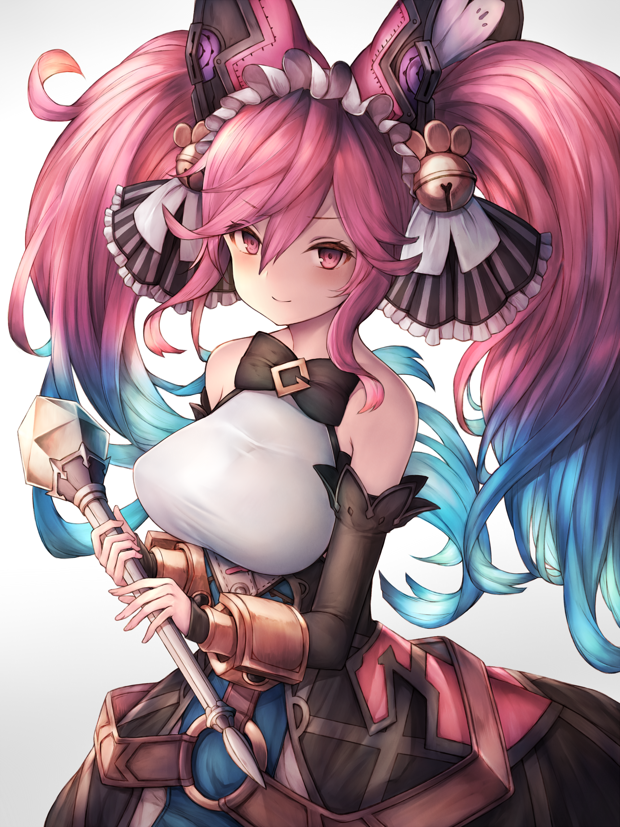 Anime 2000x2666 anime girls Dragalia Lost SNM weapon dress bare shoulders twintails multi-colored hair purple eyes