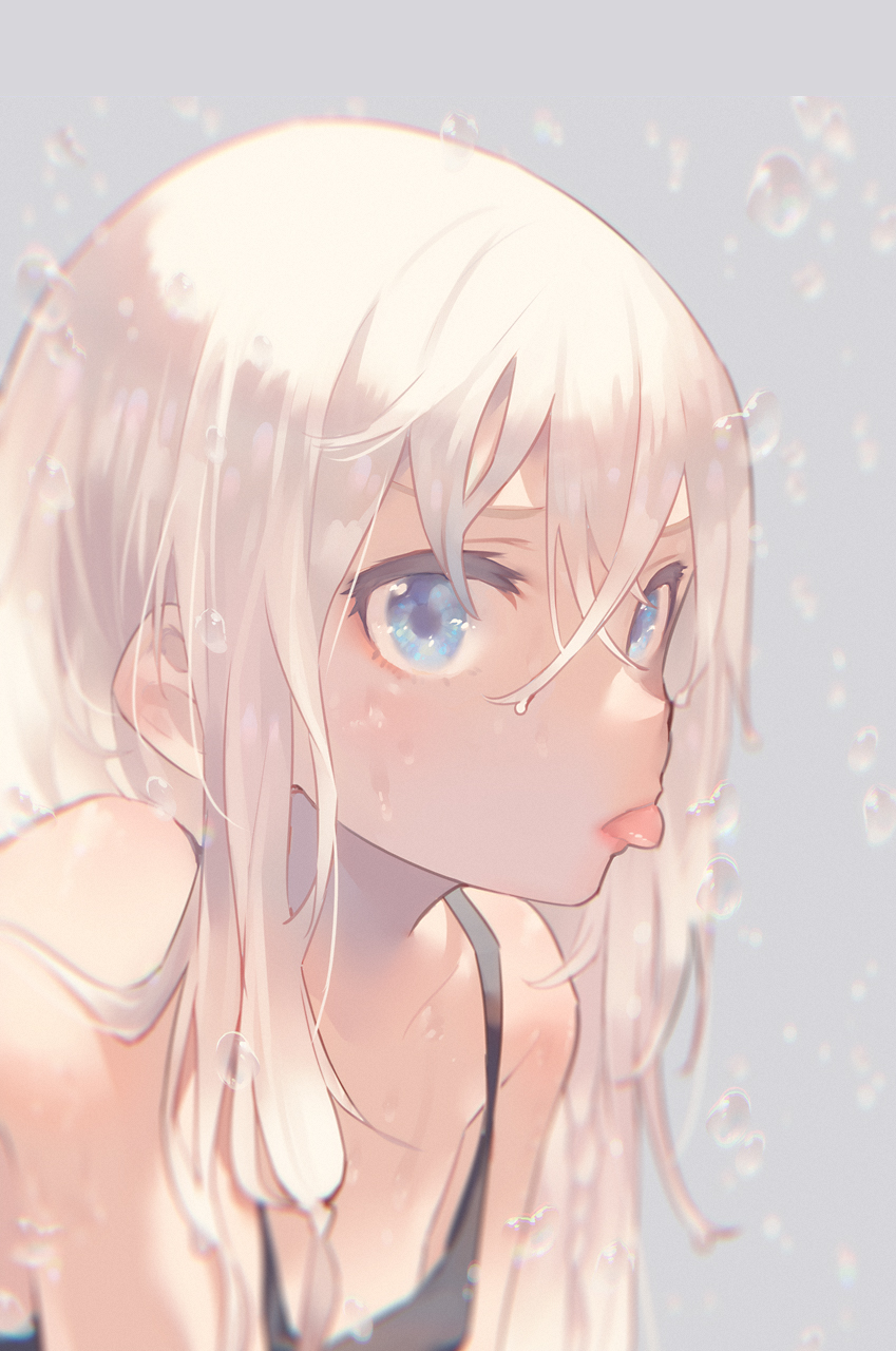 Anime 849x1280 anime girls portrait display silver hair tongues tongue out blue eyes anime face blonde Pixiv Narumi Arata