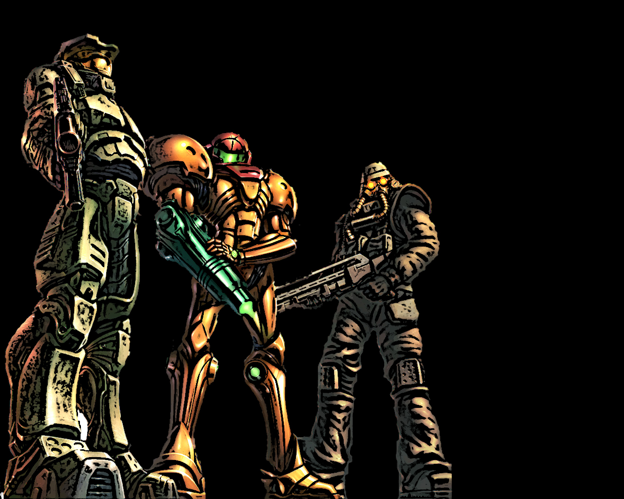 General 1280x1024 Halo (game) video games Metroid Master Chief (Halo) video game art video game crossover science fiction