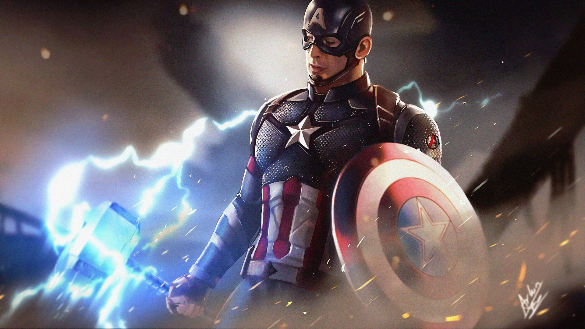 General 1920x1080 Captain America shield Marvel Comics Marvel Cinematic Universe The Avengers Mjolnir