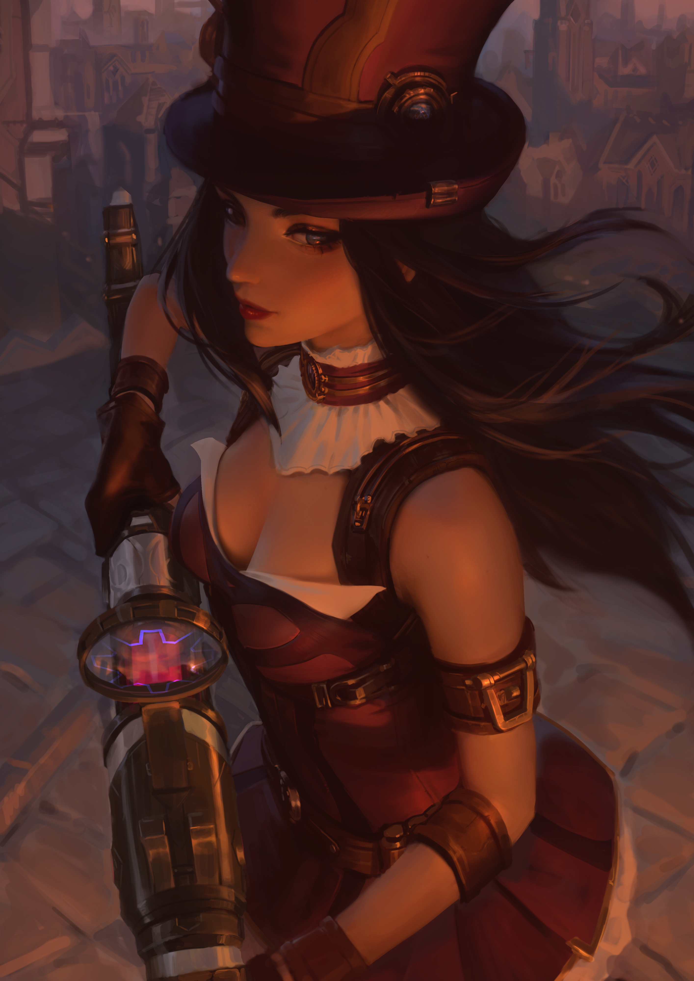 General 2829x4000 League of Legends Caitlyn (League of Legends) PC gaming video game art video game girls women hat cleavage long hair fantasy girl women with hats