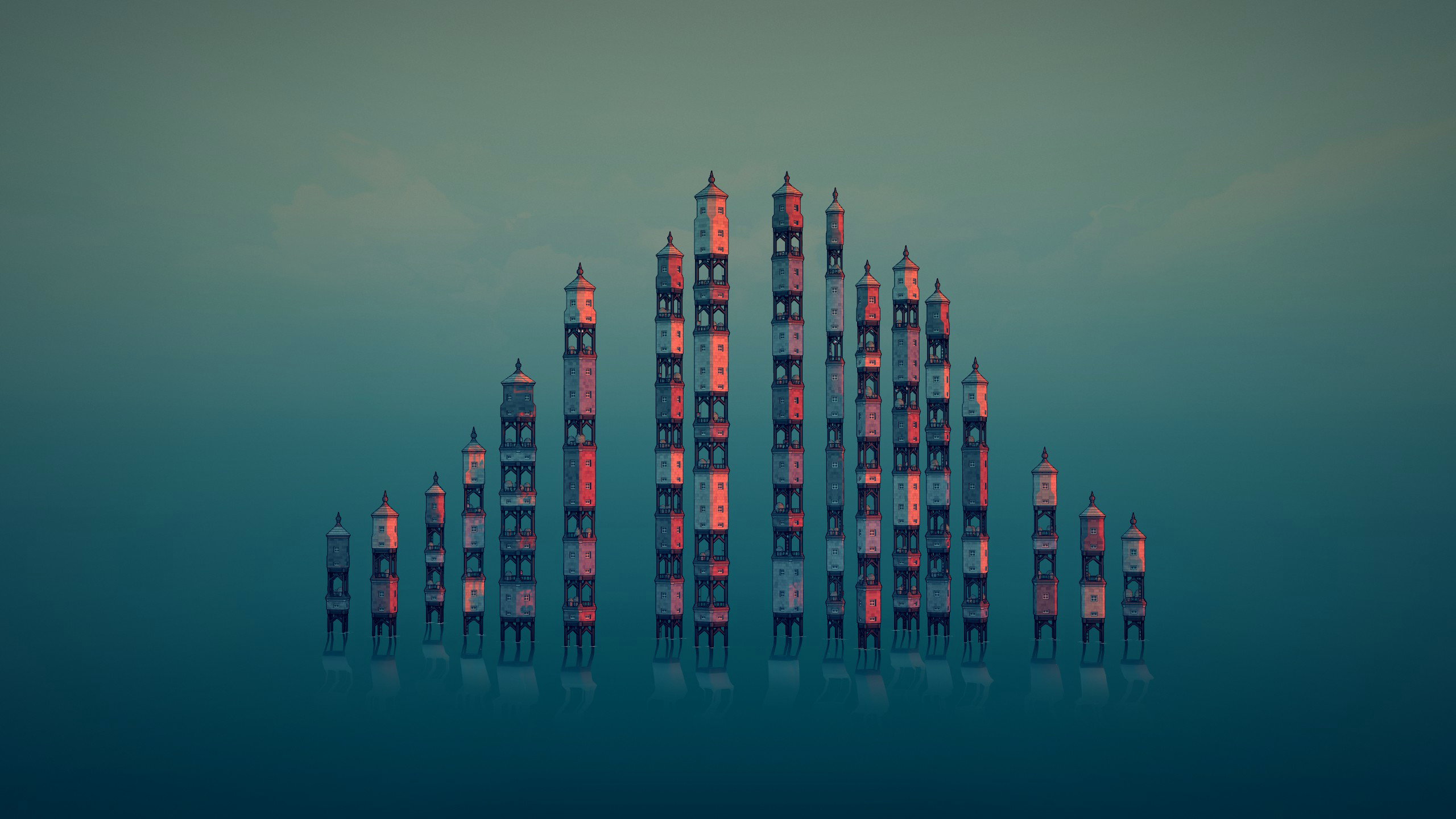 General 2560x1440 Townscaper tower digital art skyline minimalism video game art architecture video games