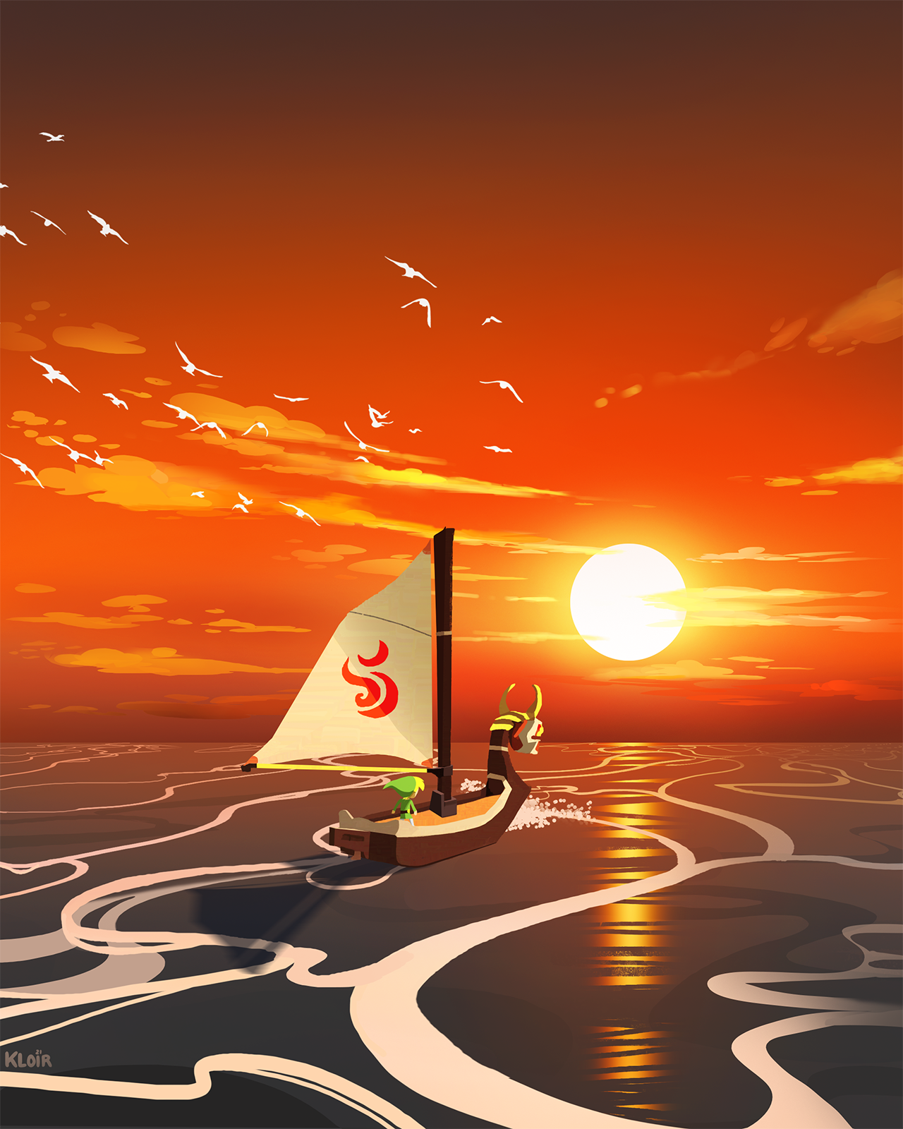 General 1280x1600 Link sunset boat sailing The Legend of Zelda The Legend of Zelda: The Wind Waker seagulls King of Red Lions ocean view