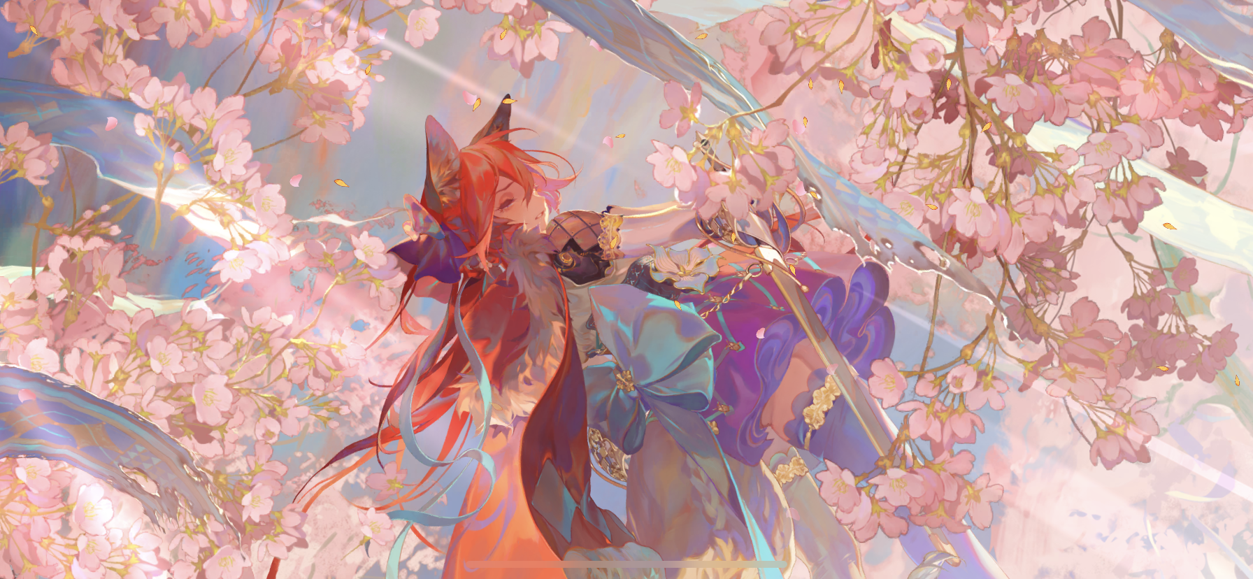 Anime 1792x828 anime games anime girls video game characters _flowerbomb_ animal ears cherry trees artwork digital art