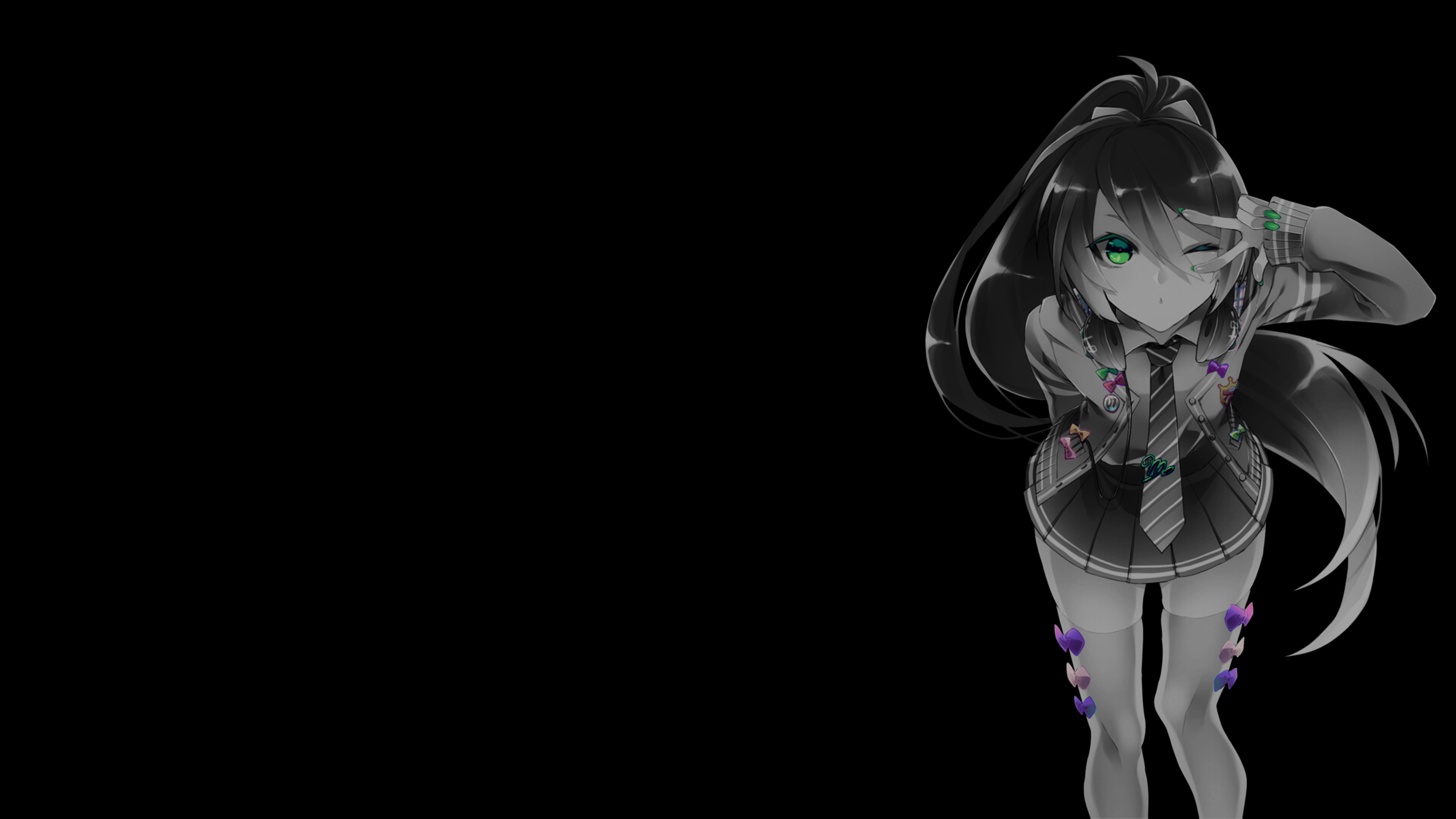 Anime 3840x2160 selective coloring anime girls black background dark background simple background