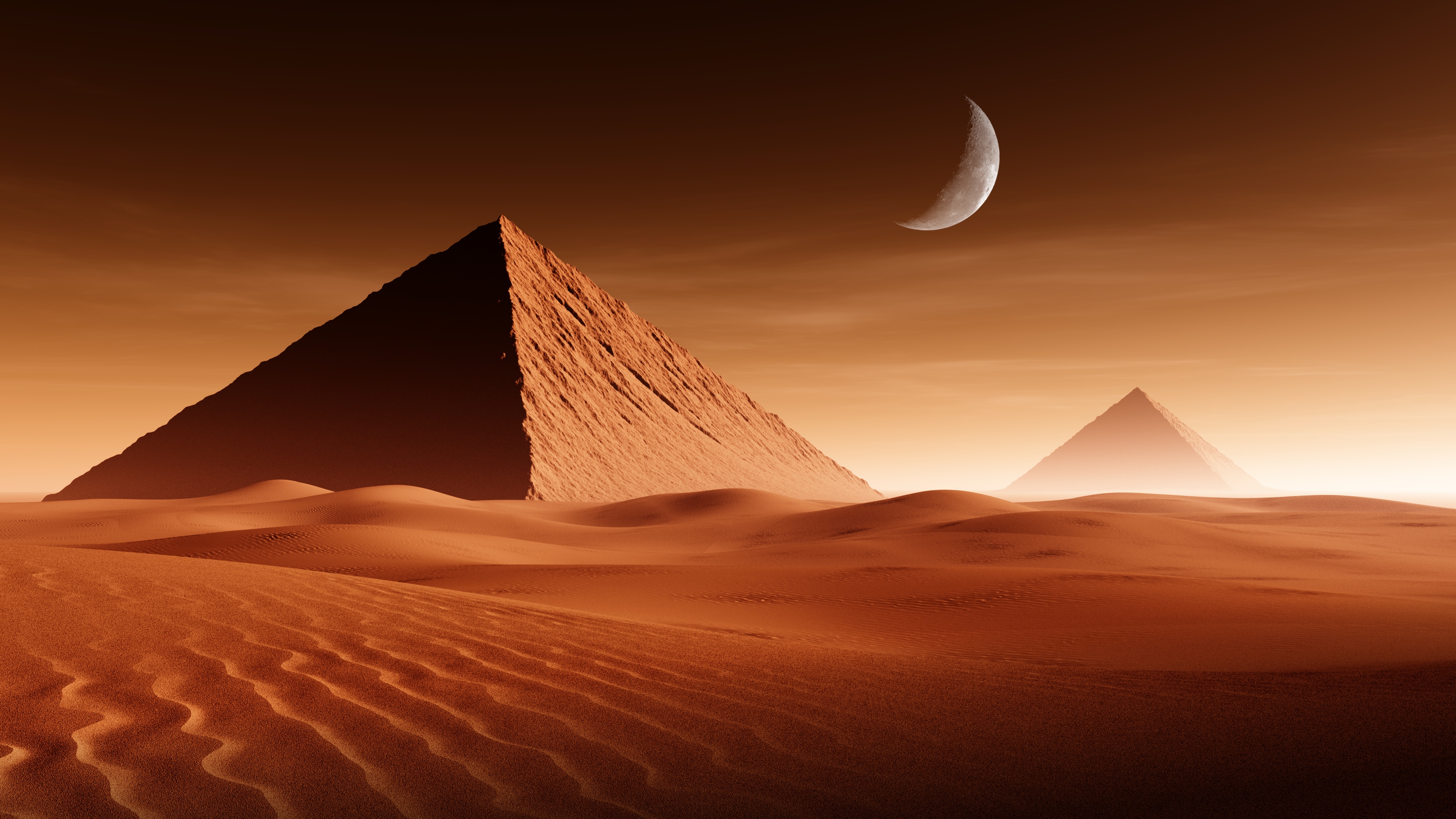 General 3840x2160 desert pyramid sky sand Moon artwork