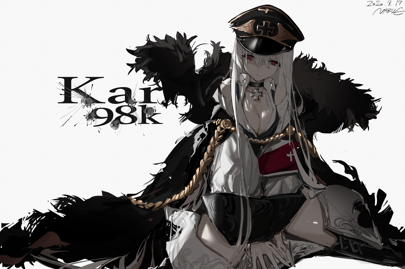 Anime 1667x1111 ɴᴀʀᴜᴇ anime anime girls cleavage Kar98k (Girls Frontline) Girls Frontline Nazi