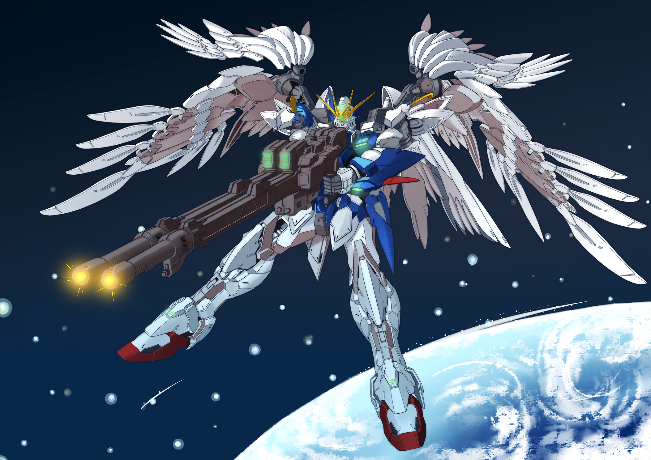 Anime 2105x1488 anime mechs Gundam Super Robot Taisen Mobile Suit Gundam Wing Wing Gundam Zero artwork digital art fan art