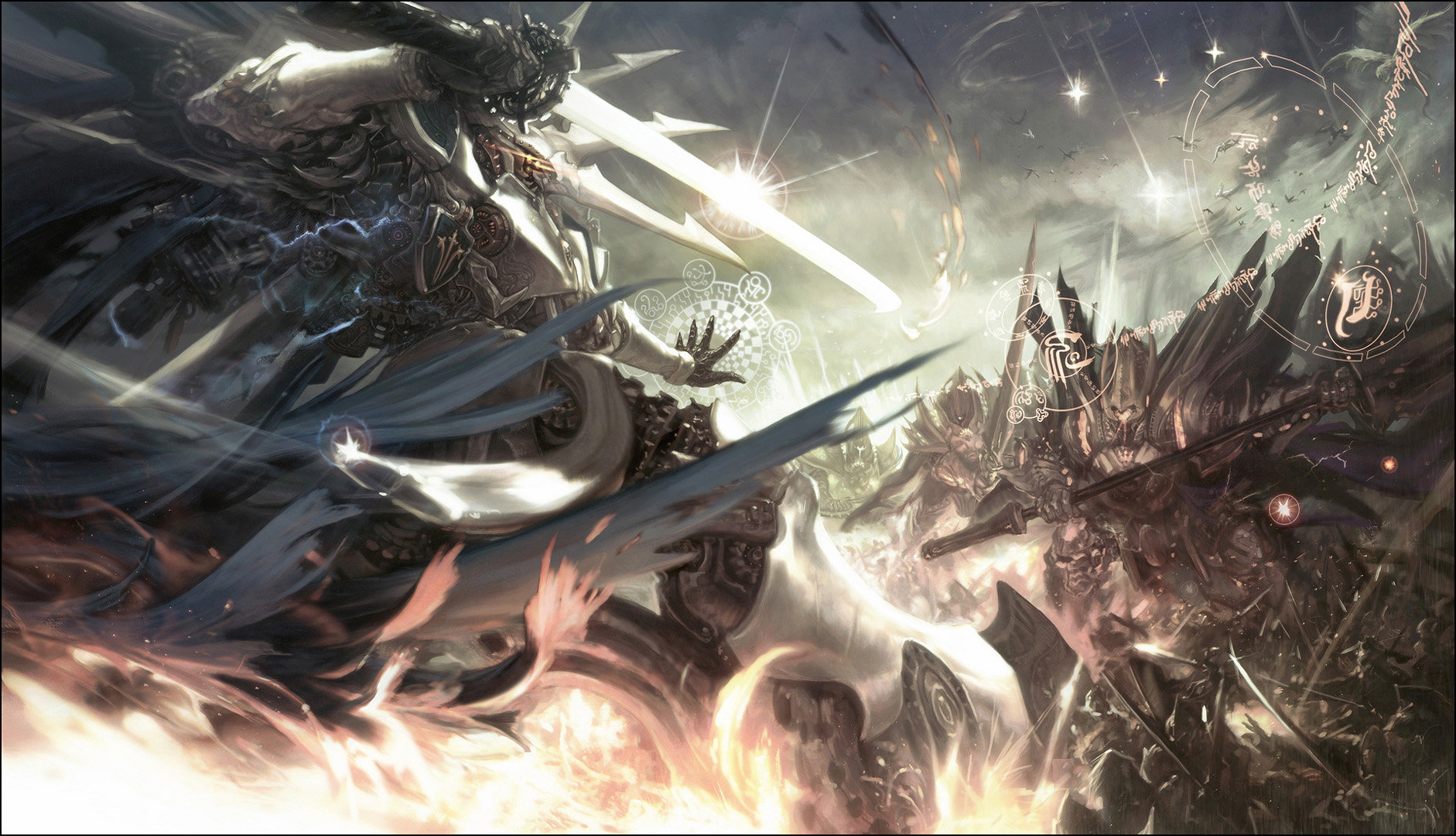 General 1882x1080 Seunghee Lee artwork ArtStation fantasy art battle sword weapon armor fantasy armor fire
