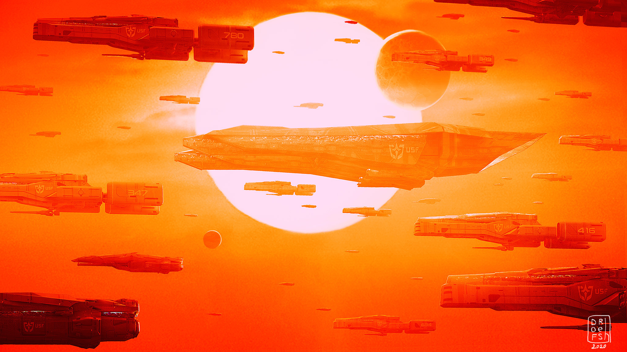 General 2048x1152 artwork science fiction spaceship vehicle Sun futuristic 2020 (Year)