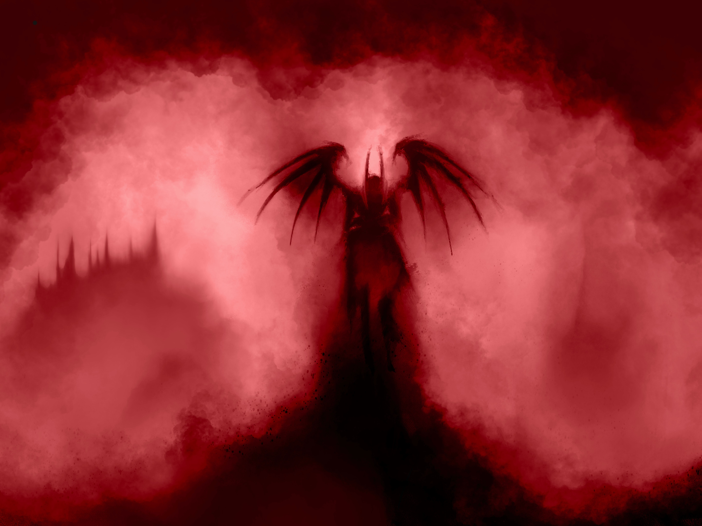 General 2732x2048 Alan Mealor demon smoke red wings smoke background devil red background artwork ArtStation digital art