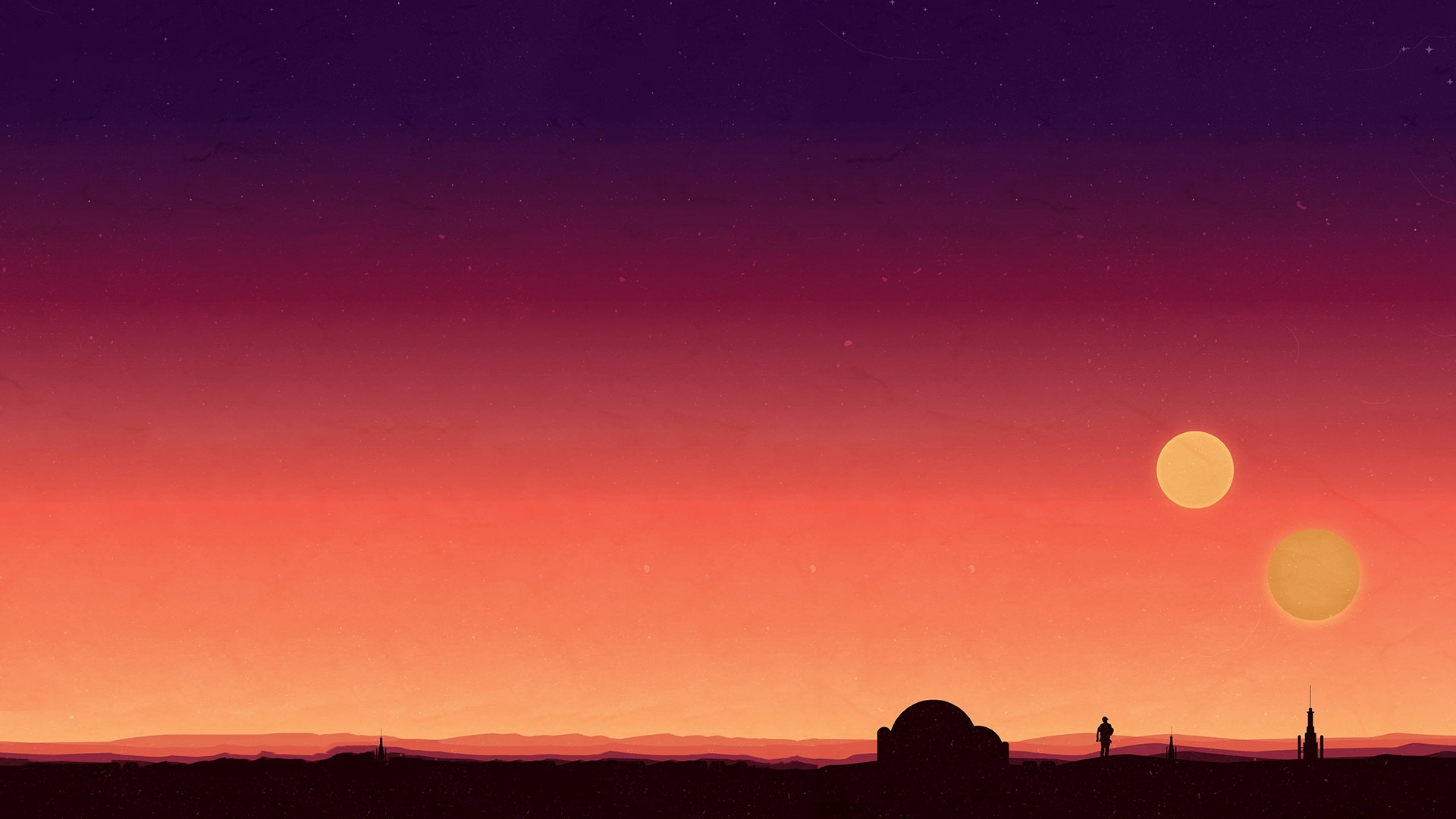 General 1920x1080 Tatooine minimalism sunset film stills movies science fiction sky artwork Star Wars Star Wars: Episode IV - A New Hope