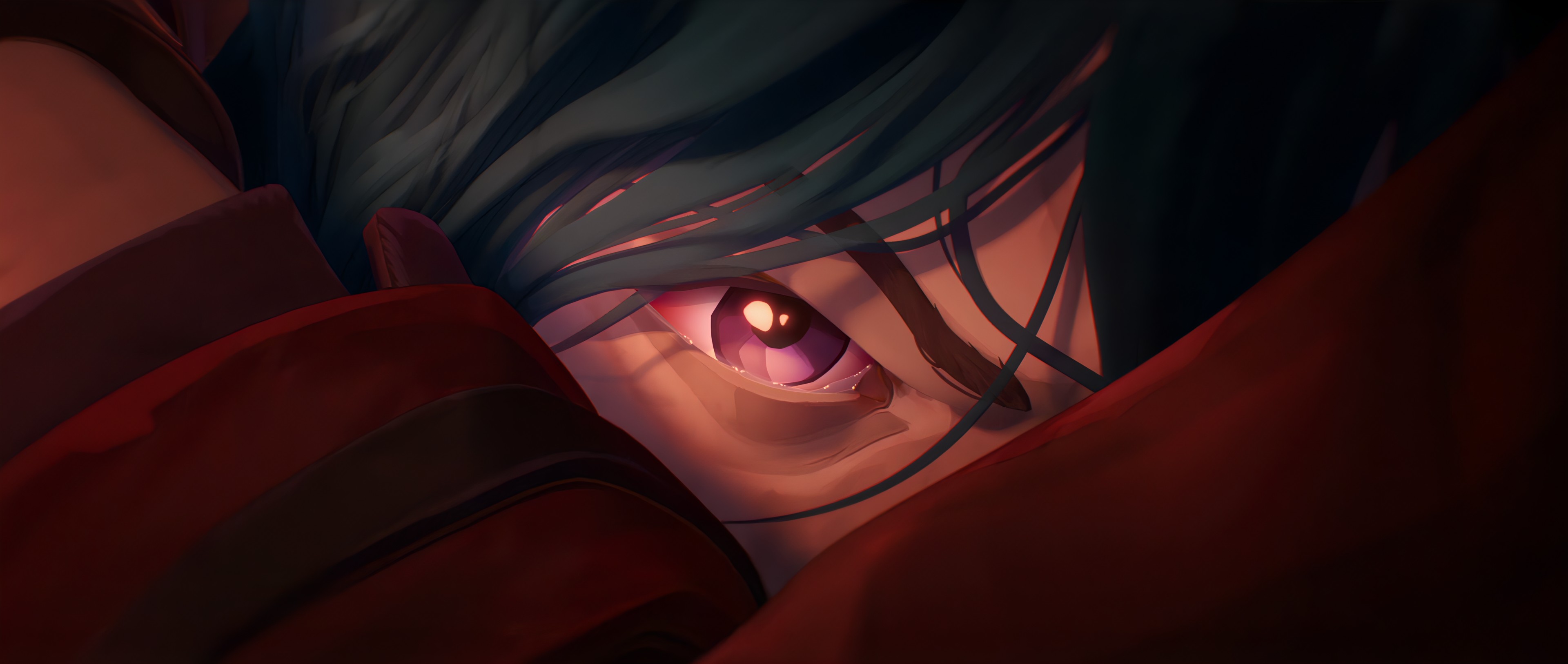 Anime 3840x1627 Arcane crying Jinx (League of Legends) blue hair pink eyes