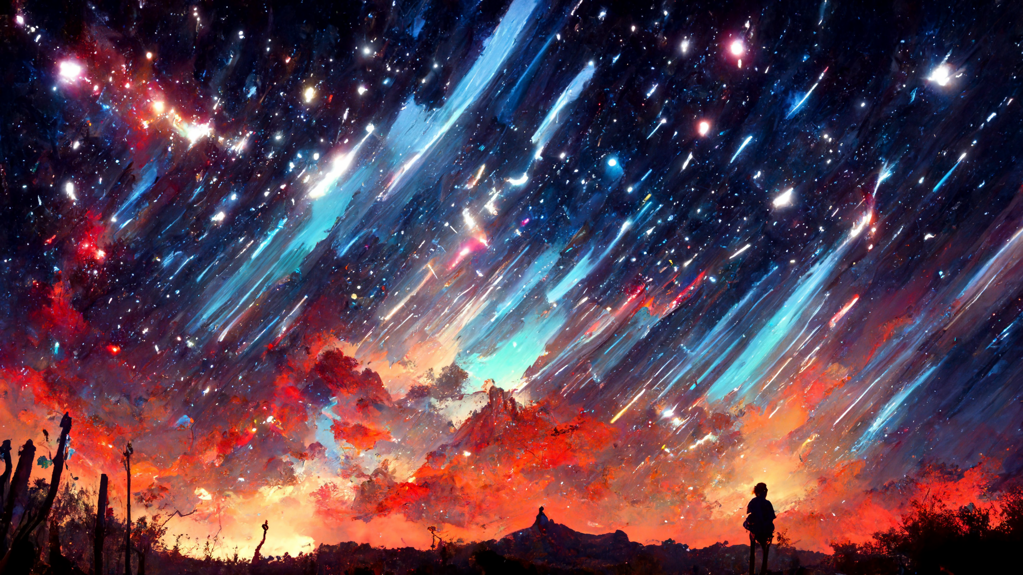 Anime 2048x1152 artwork space landscape sunset alone horizon nature sunrise AI art