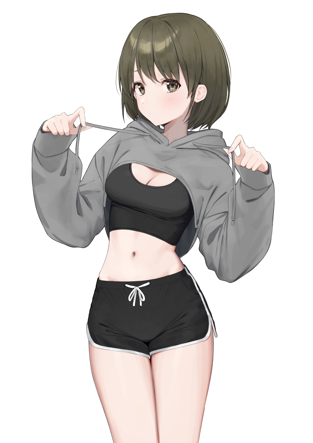 Anime 1191x1684 anime anime girls digital art 2D artwork Pixiv looking at viewer ecchi portrait portrait display belly belly button shorts short shorts dolphin shorts