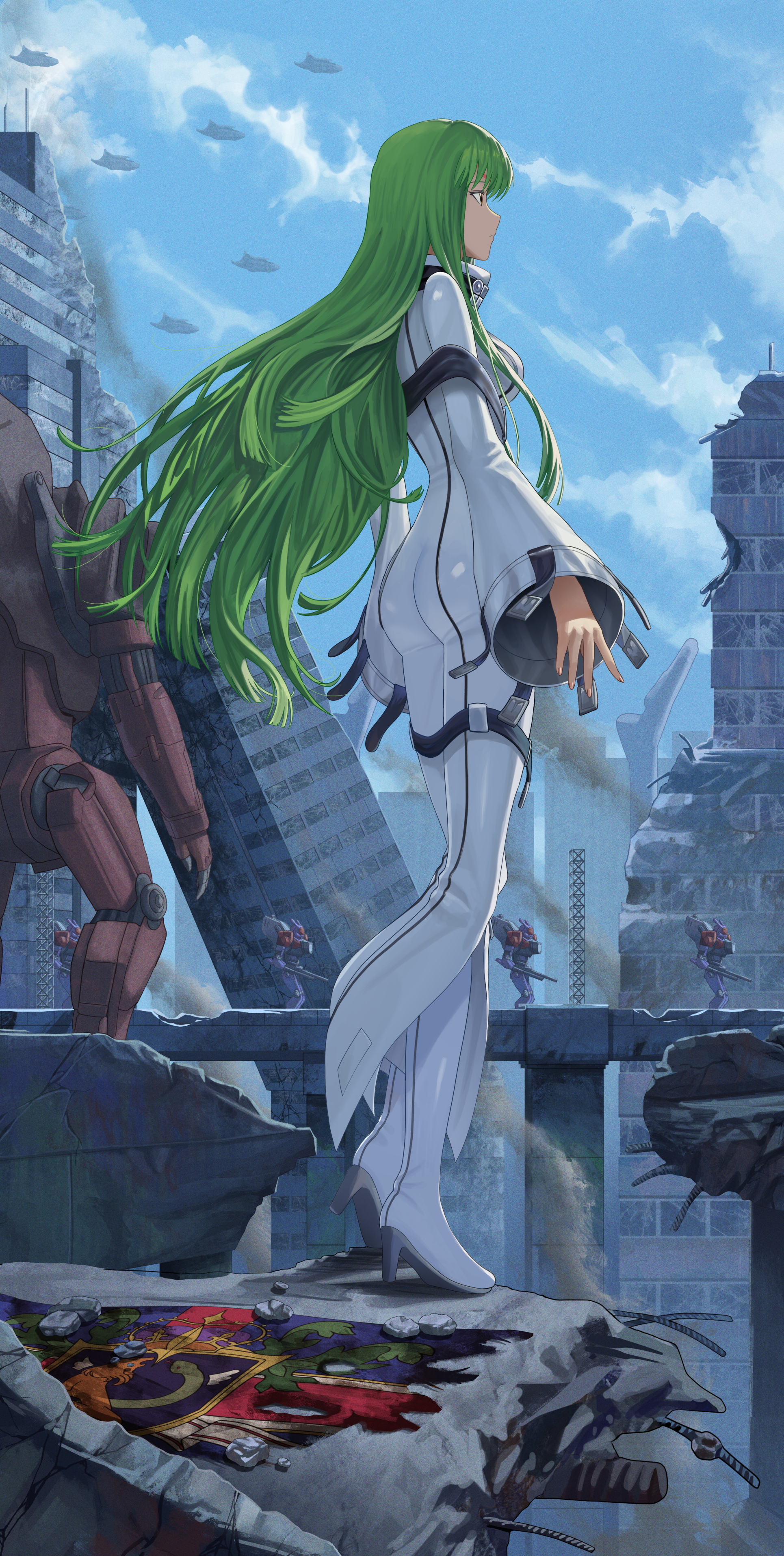 Anime 1930x3830 anime anime girls Code Geass C.C. (Code Geass) long hair green hair solo artwork digital art fan art