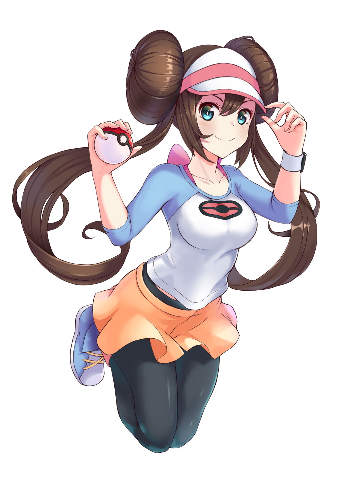 Anime 1191x1684 anime anime girls Pokémon Rosa (Pokémon) long hair twintails brunette solo artwork digital art fan art hat Poke Ball