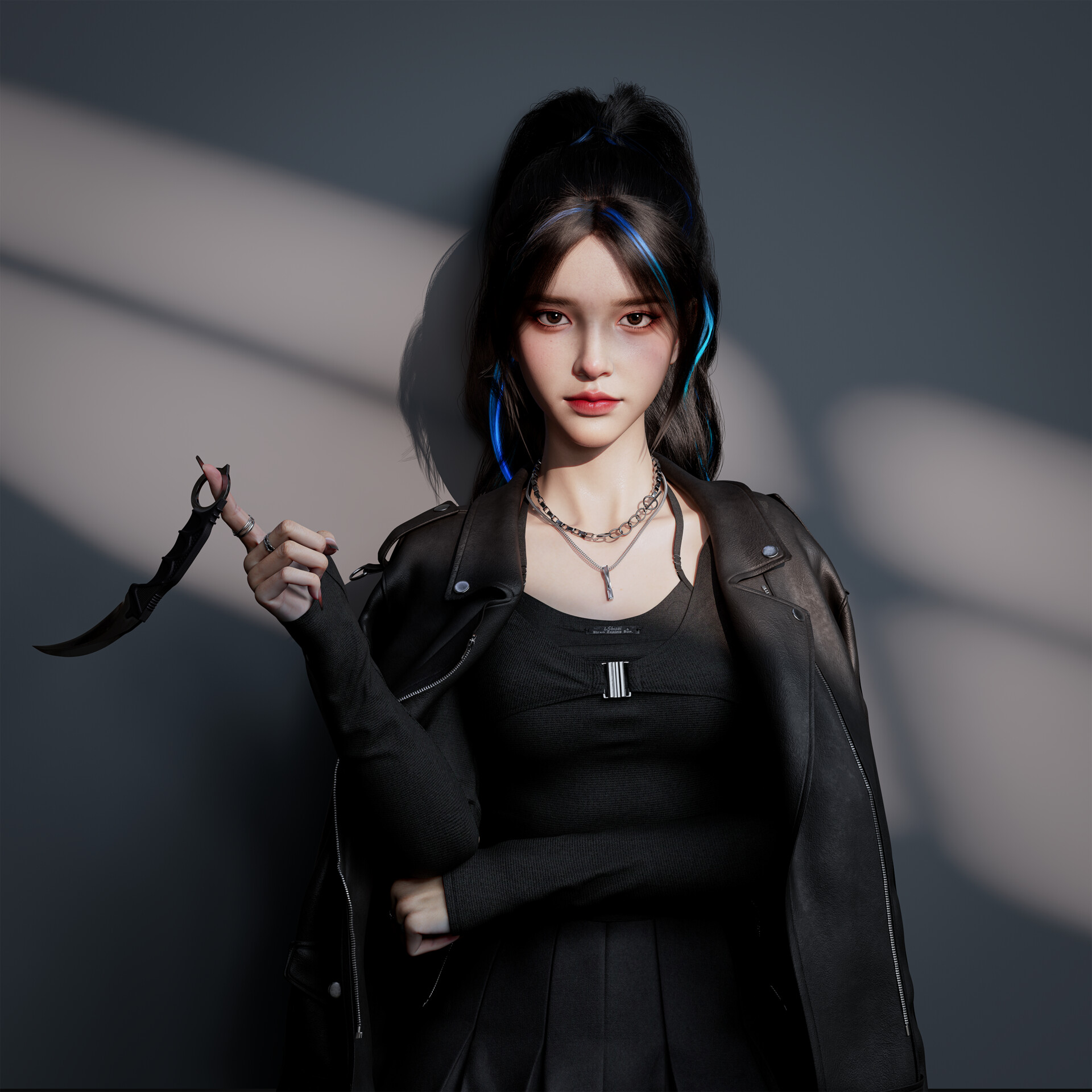 General 1920x1920 CGI simple background digital art women by the wall looking at viewer