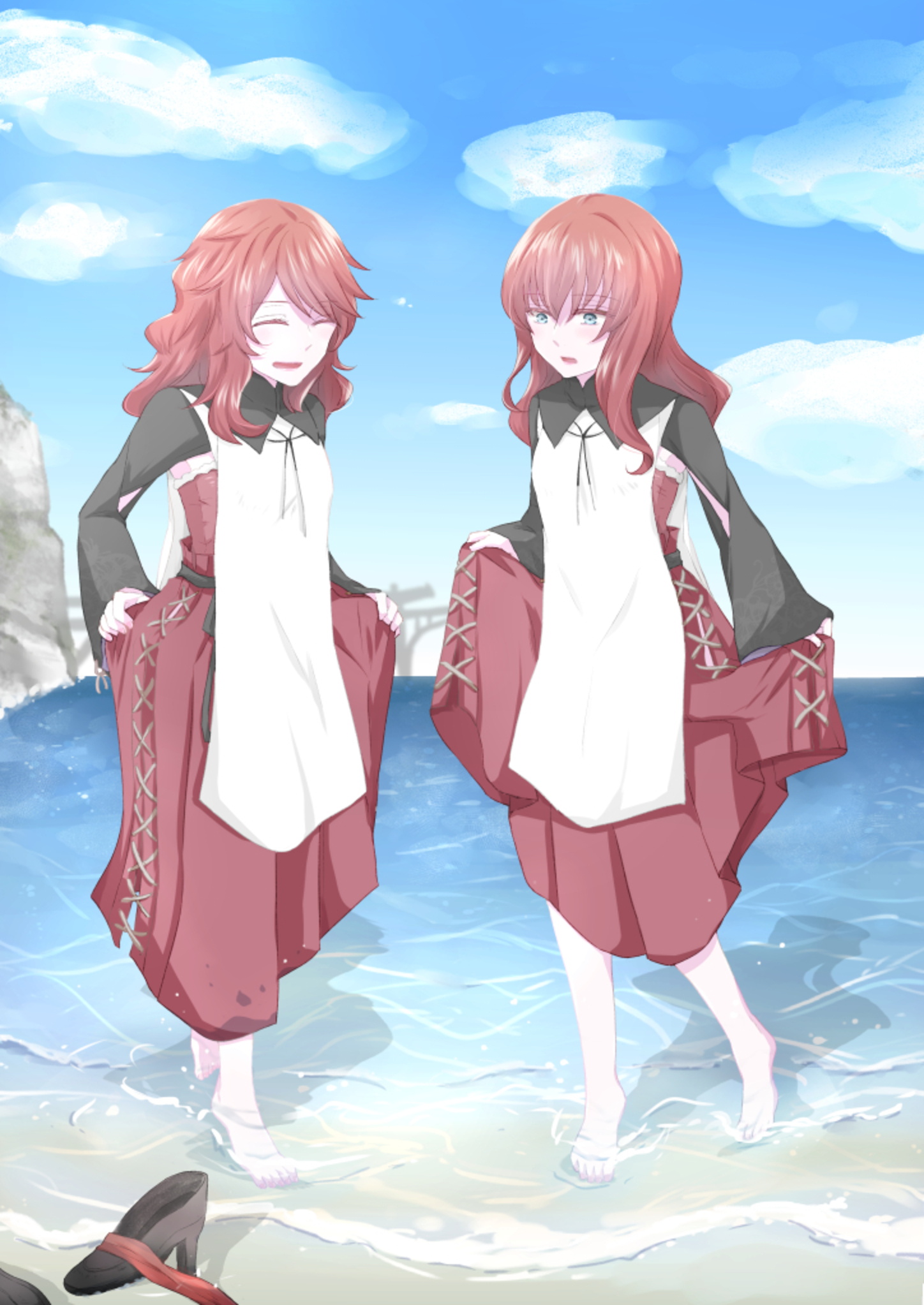 Anime 1448x2046 anime anime girls Nier Nier: Automata Devola (Nier:Automata) Popola (Nier:Automata) long hair redhead twins two women artwork digital art fan art