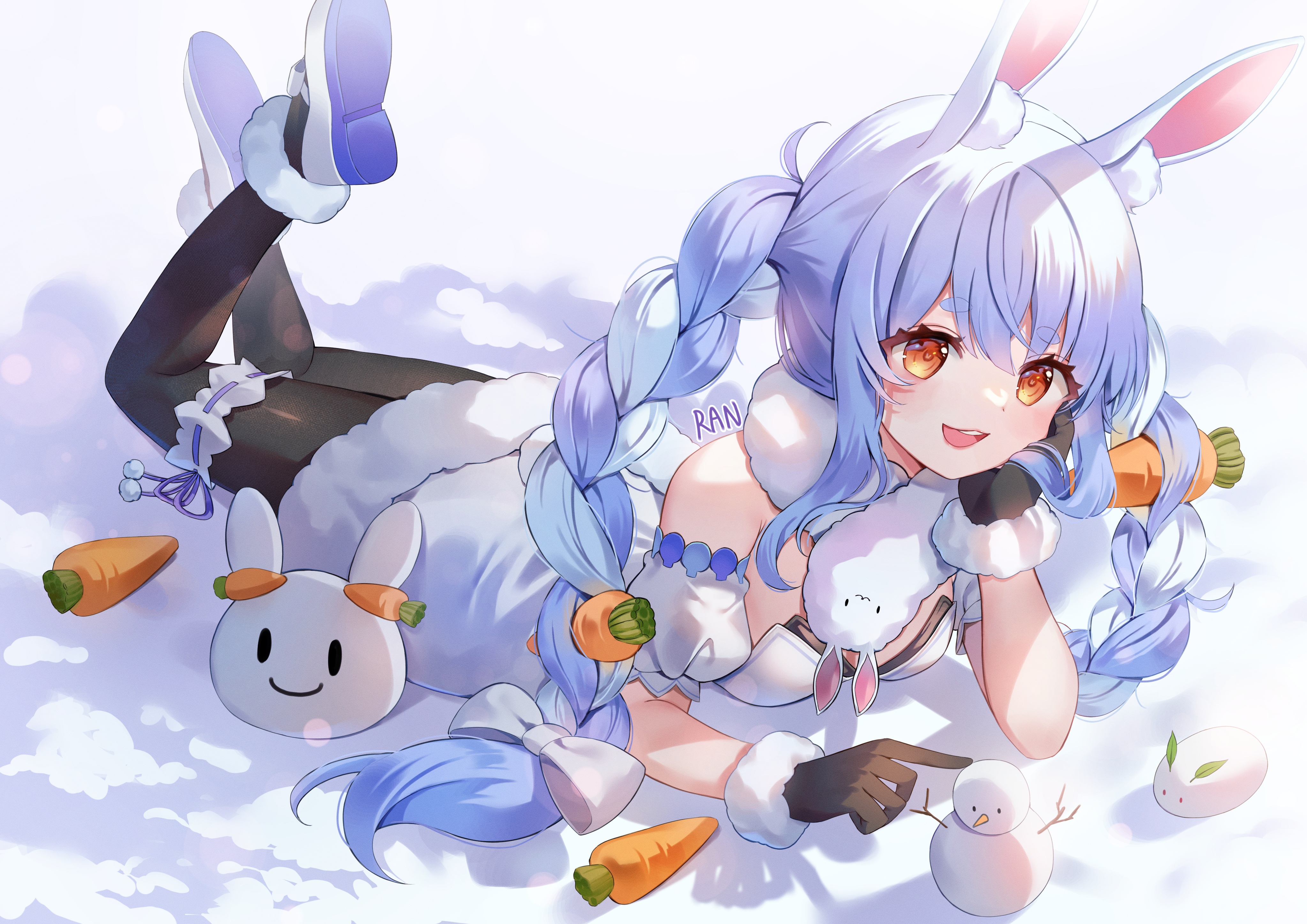 Anime 4093x2894 anime anime girls Ranchan artwork Hololive Usada Pekora bunny girl braids snow