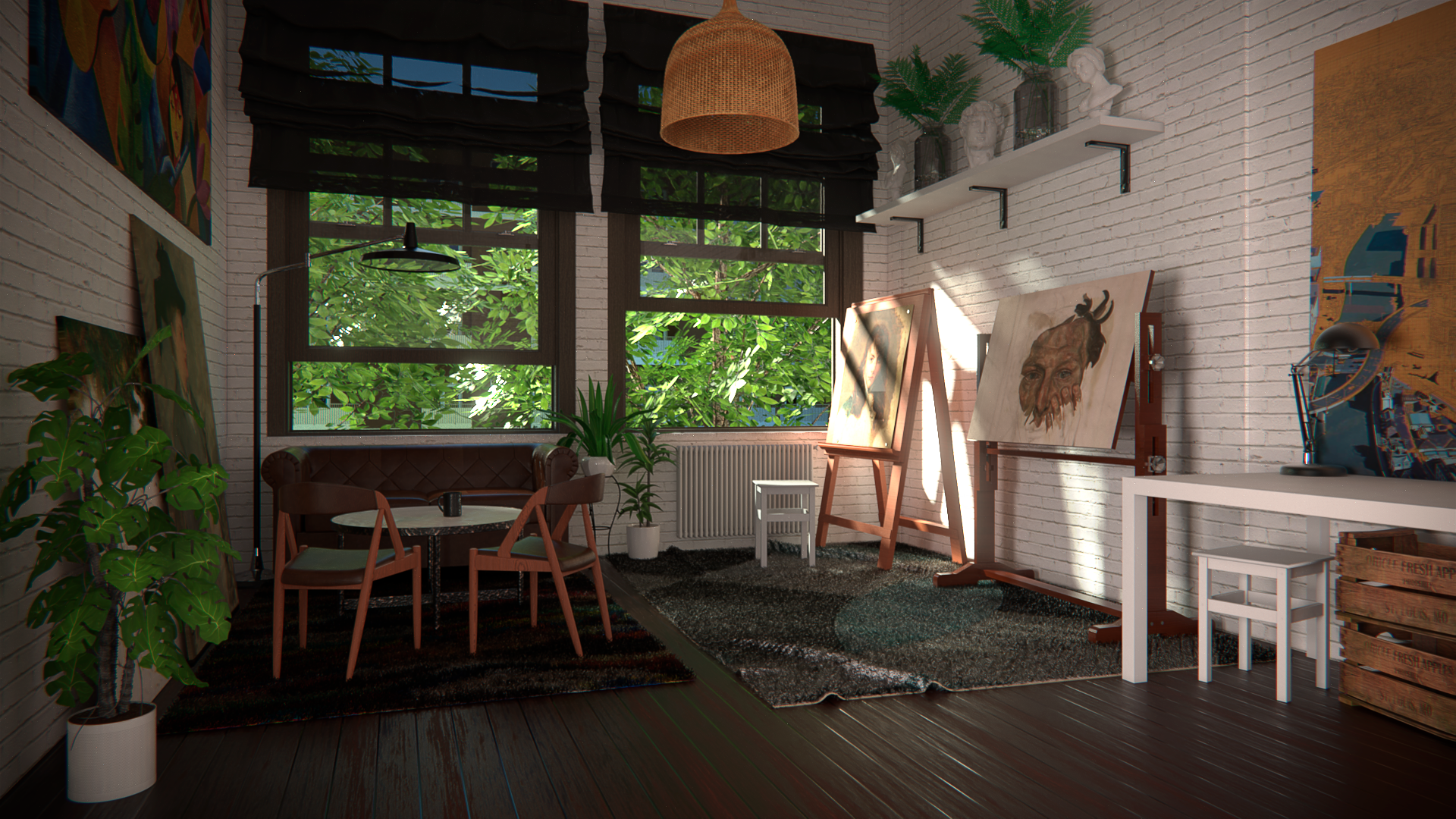 General 1920x1080 CGI digital art interior interior design painters room bricks