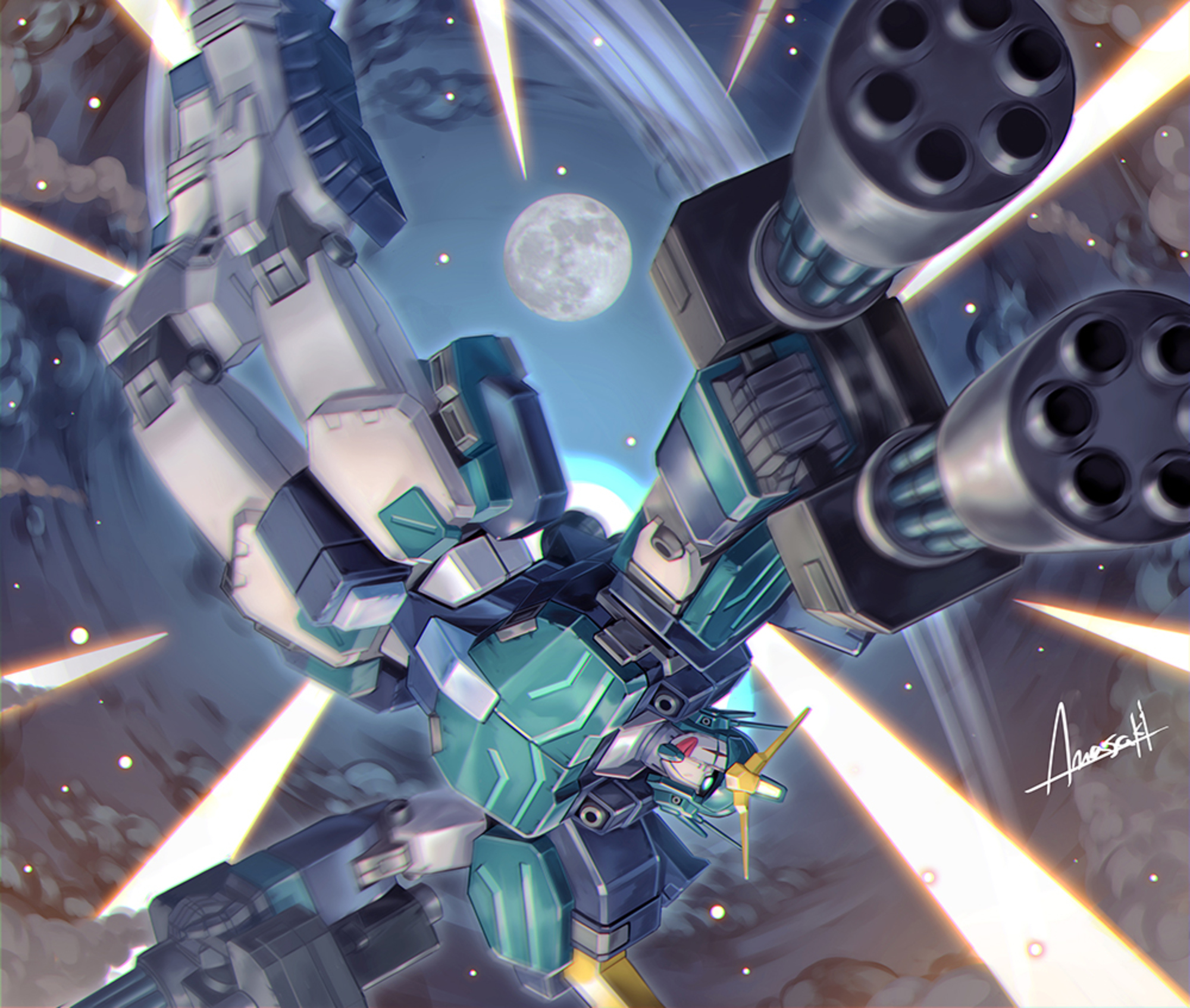 Anime 2000x1694 anime mechs Super Robot Taisen Gundam Mobile Suit Gundam Wing Gundam Heavyarms Custom artwork digital art fan art