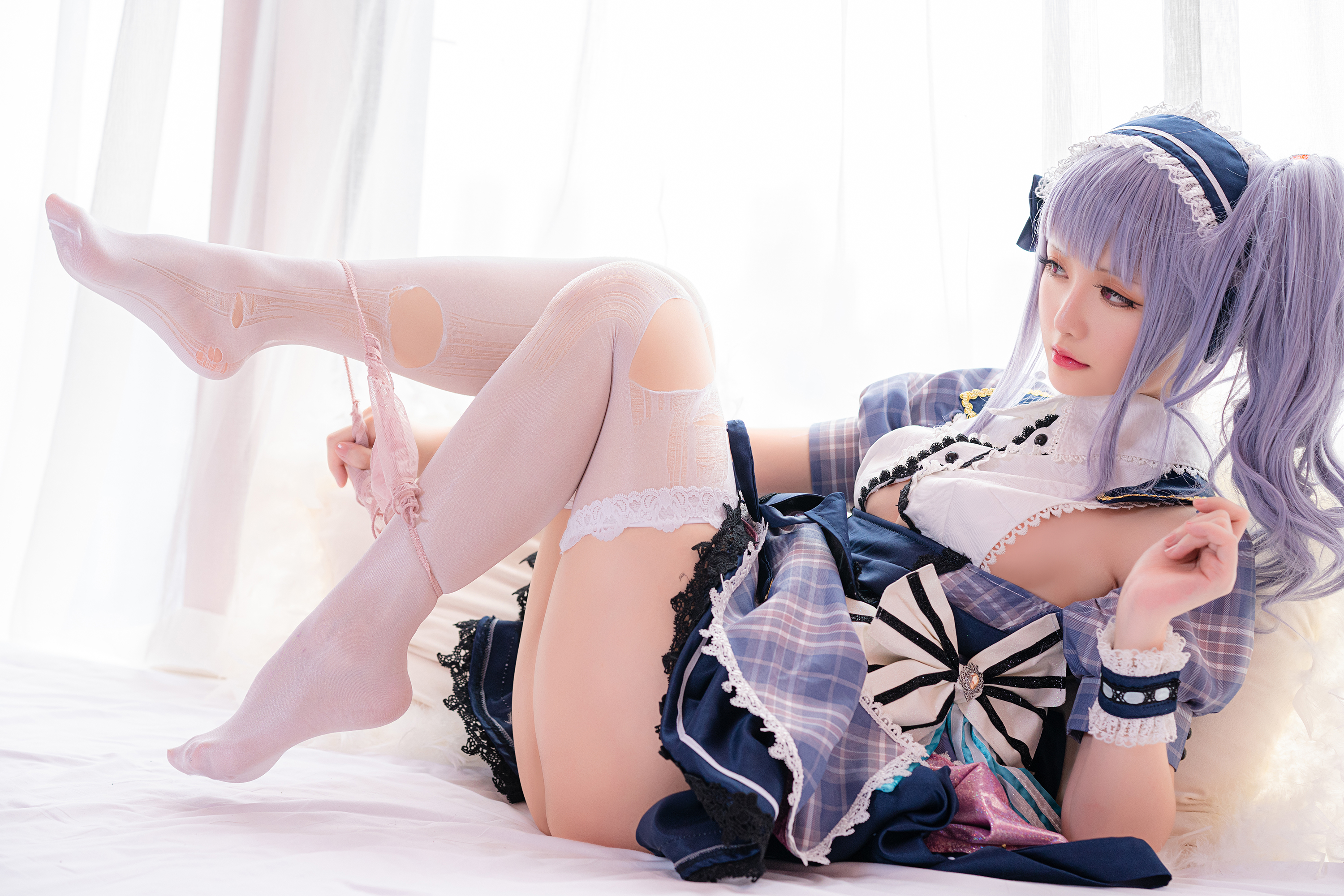 People 3000x2001 Hoshilily women model Asian cosplay asian cosplayer Dido (Azur Lane) Azur Lane video games lingerie stockings white stockings dress underwear panties ass bottomless removing panties indoors women indoors pointed toes