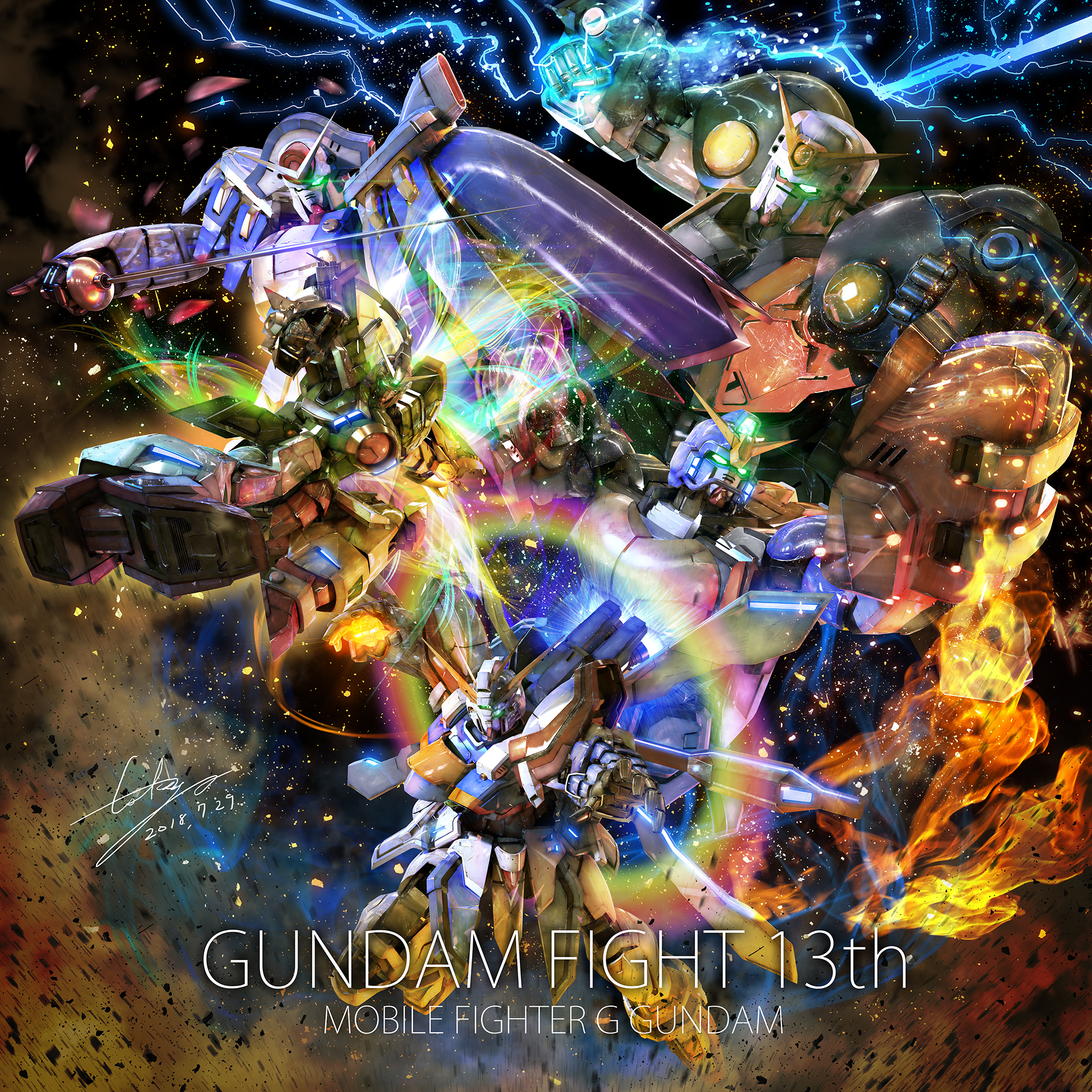 Anime 1920x1920 anime mechs Super Robot Taisen Gundam Mobile Fighter G Gundam God Gundam Gundam Maxter Dragon Gundam Gundam Rose Bolt Gundam artwork digital art fan art