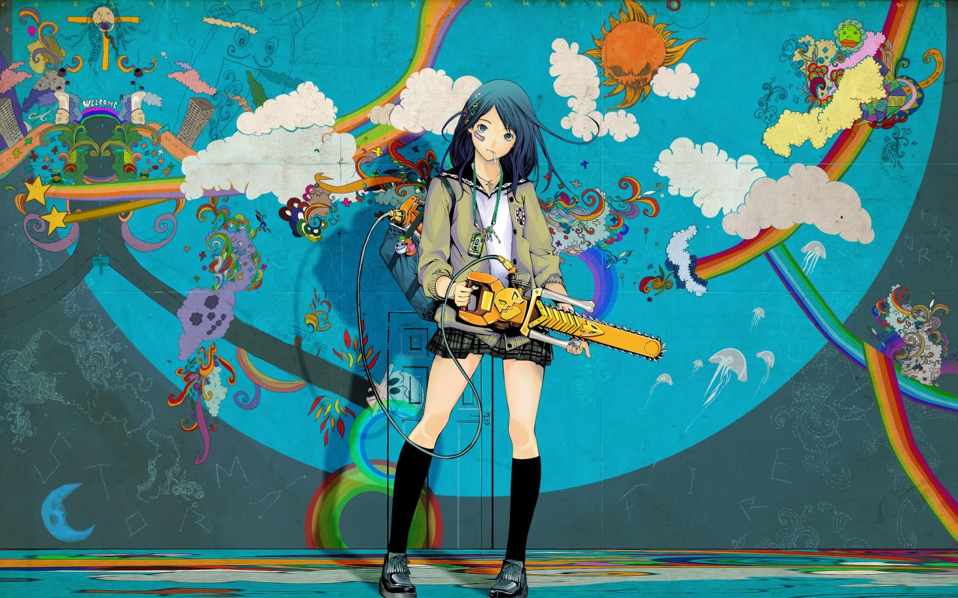 Anime 1920x1200 guitar guitarist illustration knee-highs