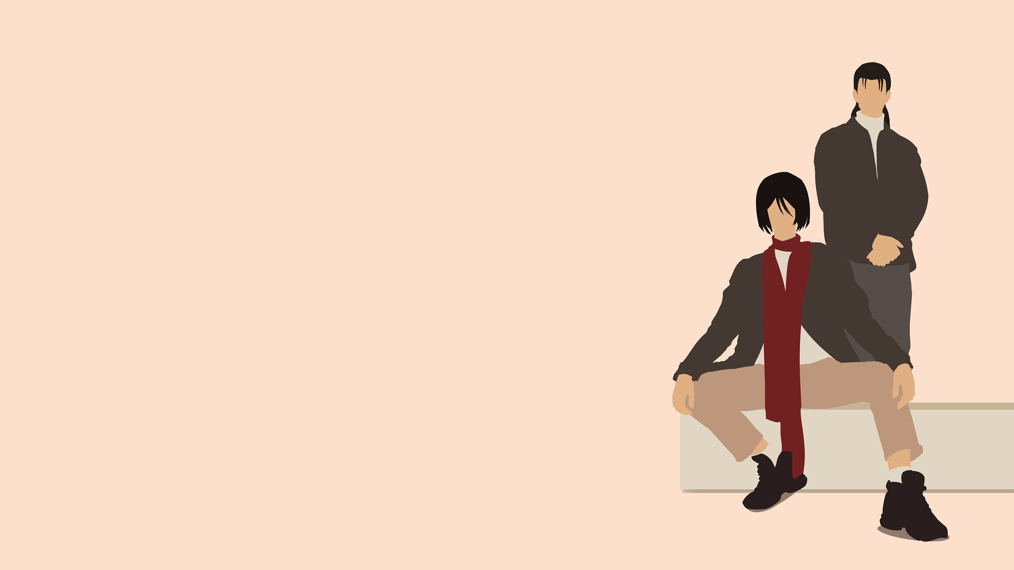 Anime 3840x2160 Mikasa Ackerman Eren Jeager Shingeki no Kyojin vector minimalism Streetwear scarf simple background