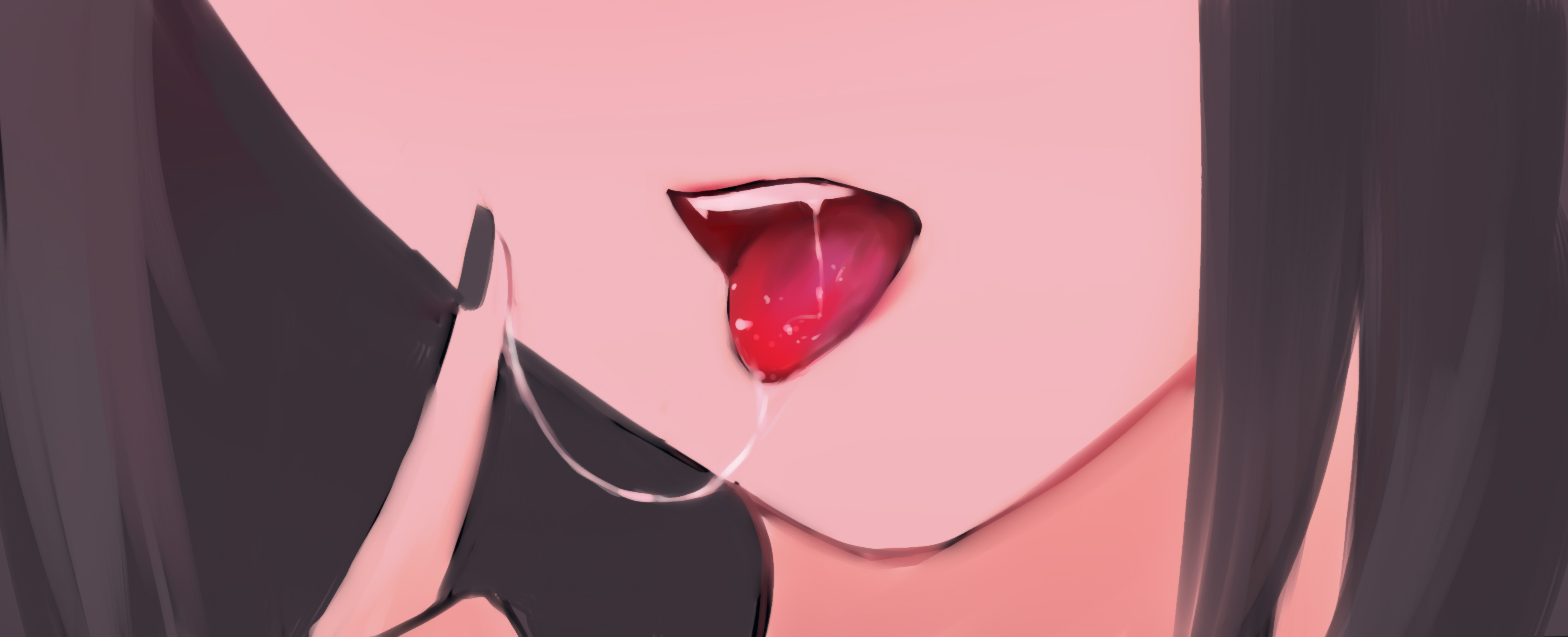 Anime 3968x1612 closeup mouth saliva trail tongue out drawing anime girls MX shimmer