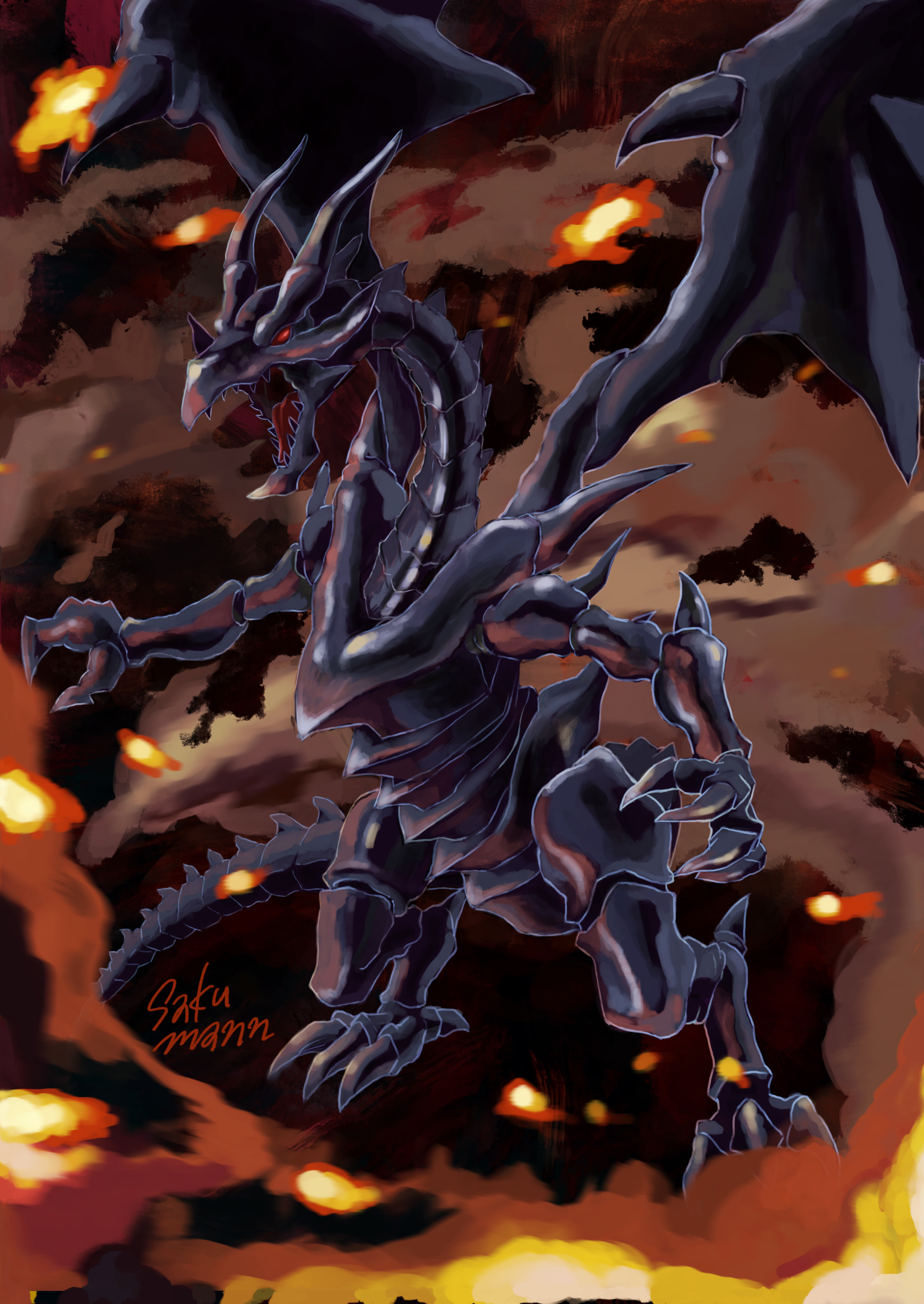 Anime 4134x5829 anime Yu-Gi-Oh! Red-Eyes Black Dragon Trading Card Games artwork digital art fan art dragon