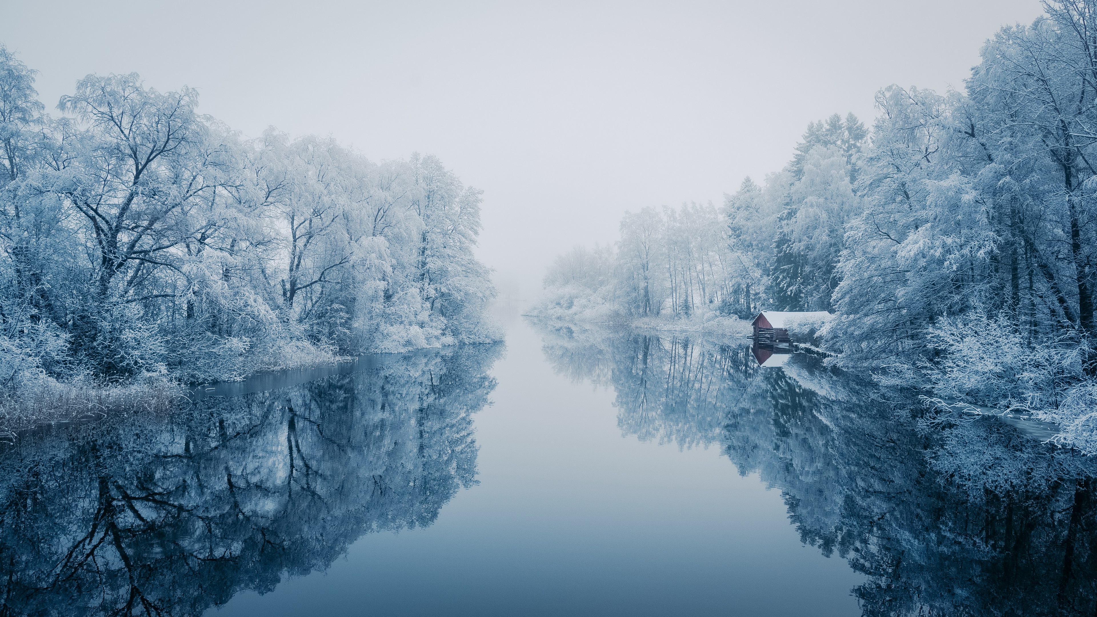 General 3840x2160 nature winter water reflection trees snow cold outdoors river