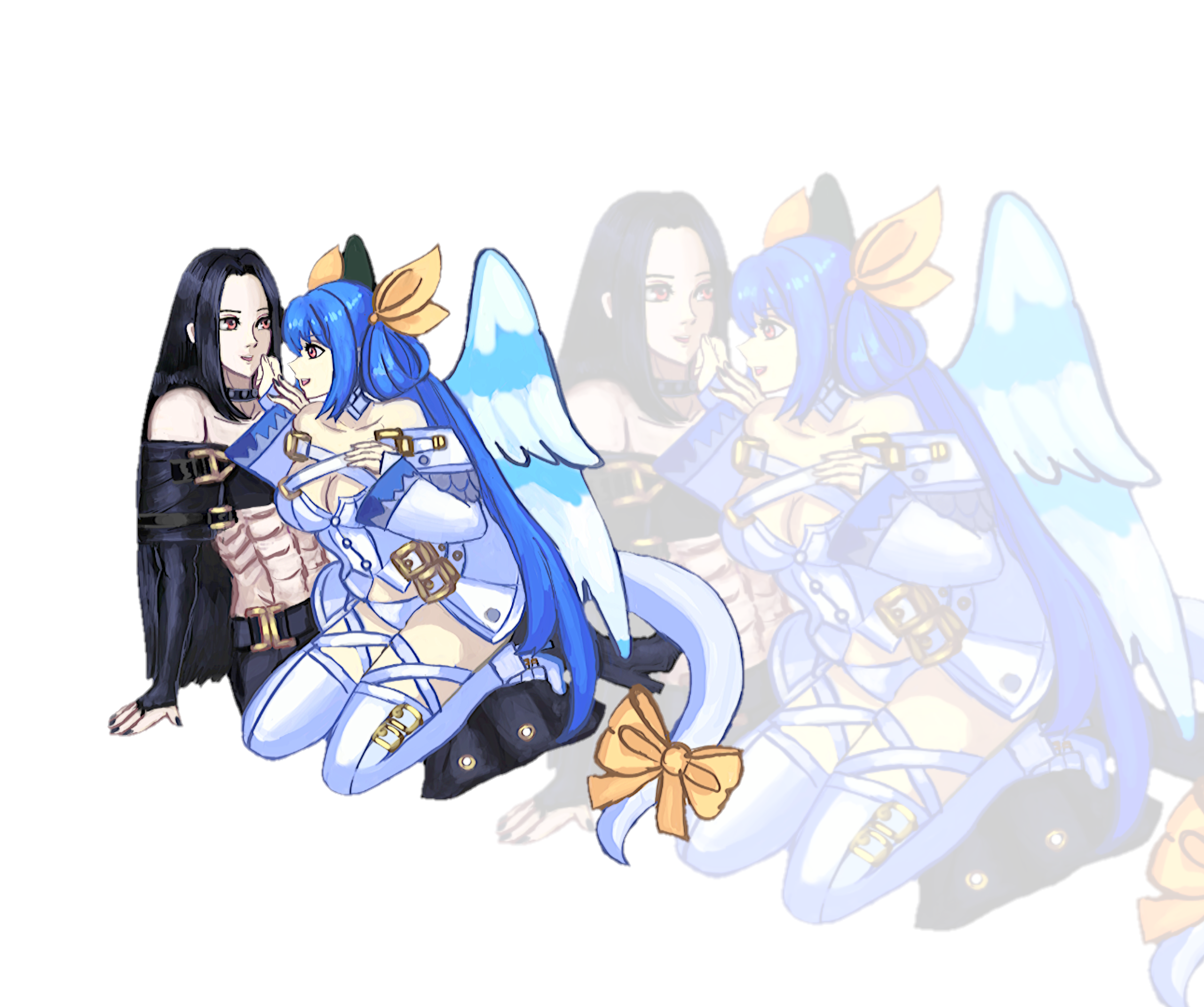 Anime 2560x2142 Guilty Gear video game art Dizzy (Guilty Gear) anime girl with wings anime girls Testament (guilty gear) fighting games couple blue hair Testament x Dizzy Tesdizzy (guilty_gear)